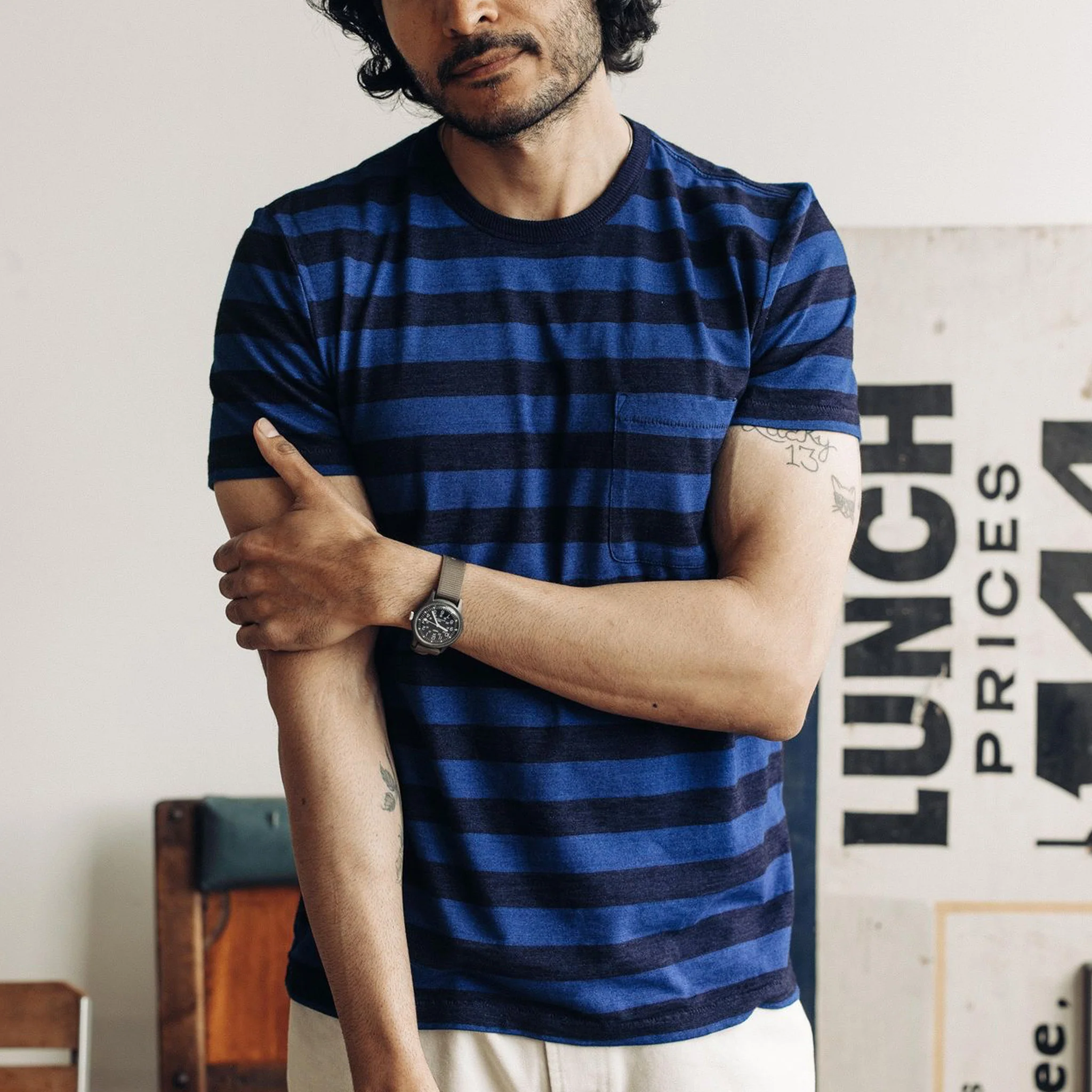 The Organic Cotton Tee in Indigo Yarn Dye Stripe - Image 2