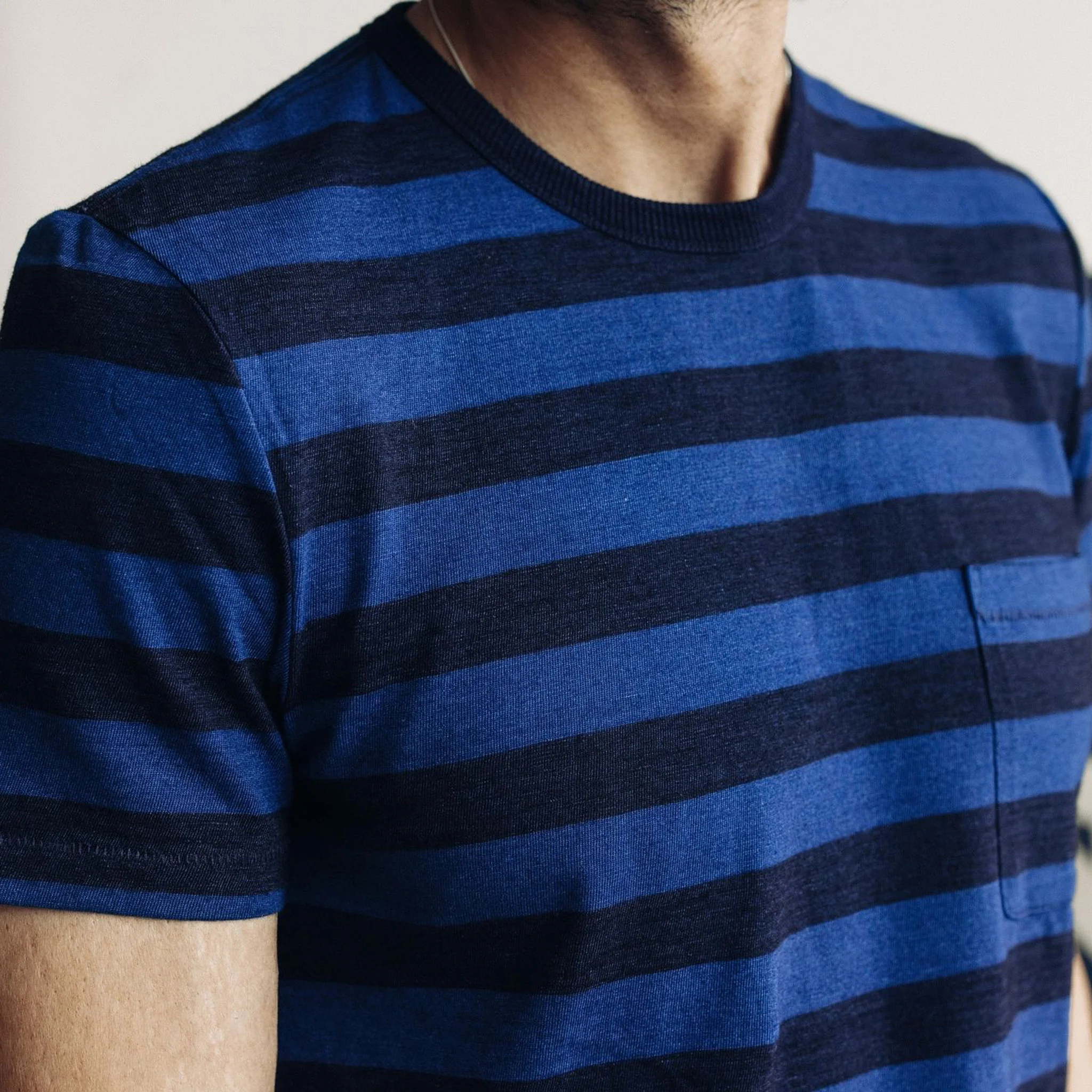 The Organic Cotton Tee in Indigo Yarn Dye Stripe - Image 4