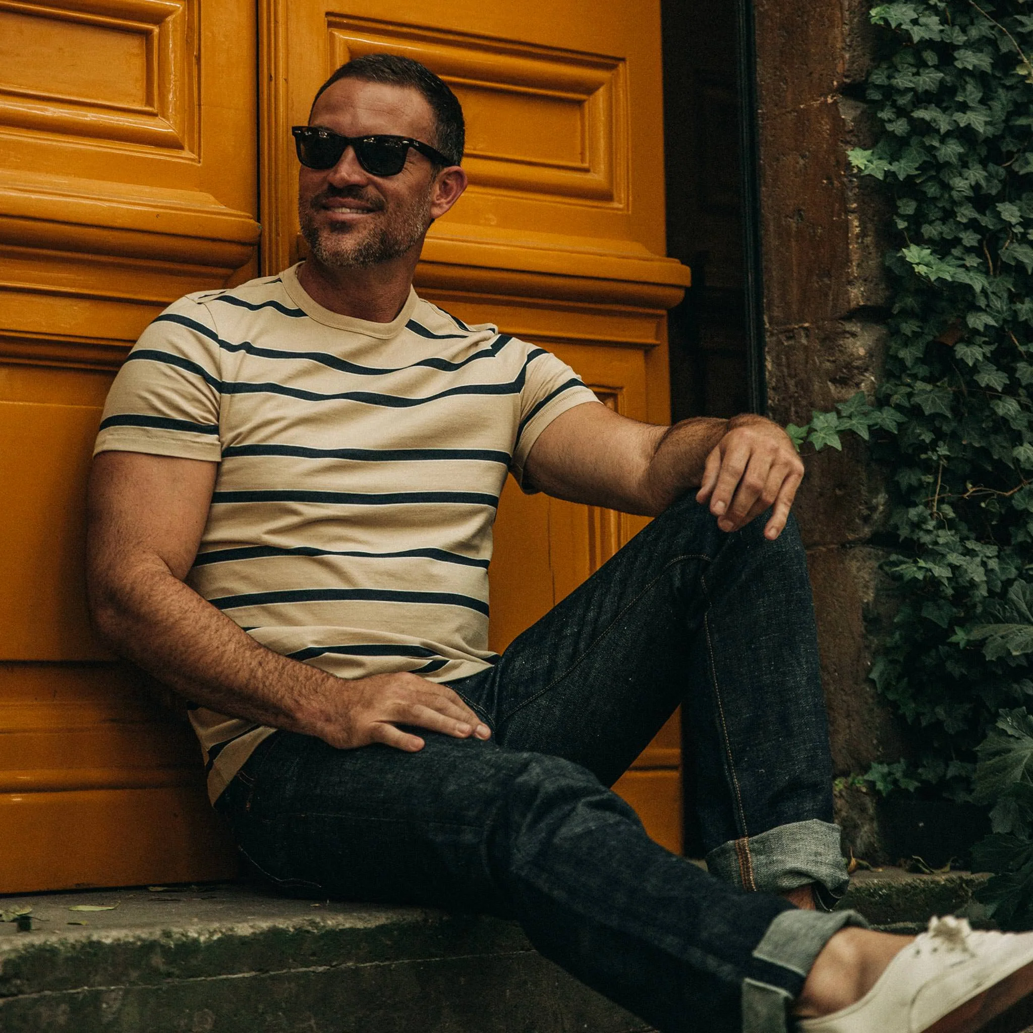 The Organic Cotton Tee in Khaki Stripe - Image 2