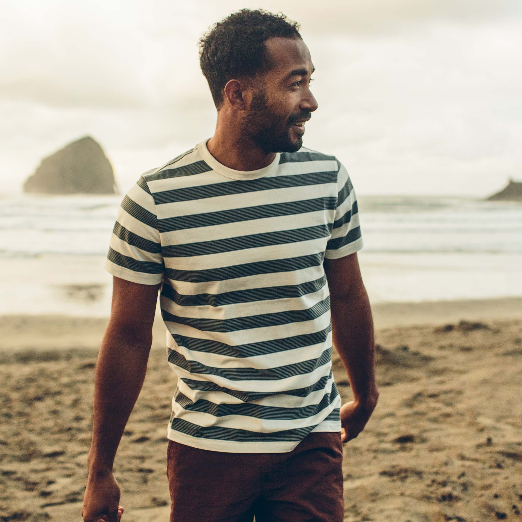 The Organic Cotton Tee in Natural and Ocean Stripe - Image 2