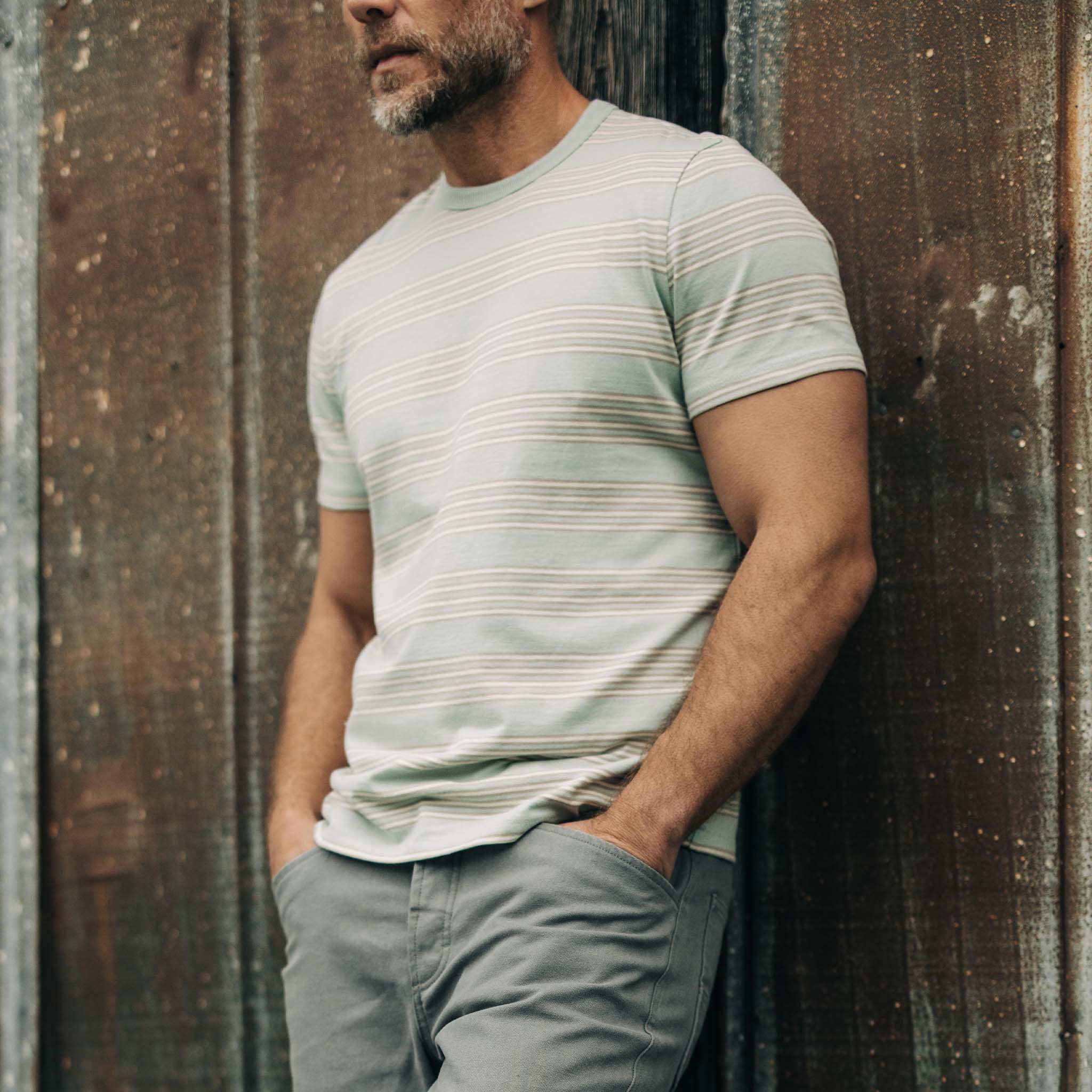 The Organic Cotton Tee in Seafoam Stripe - Image 3