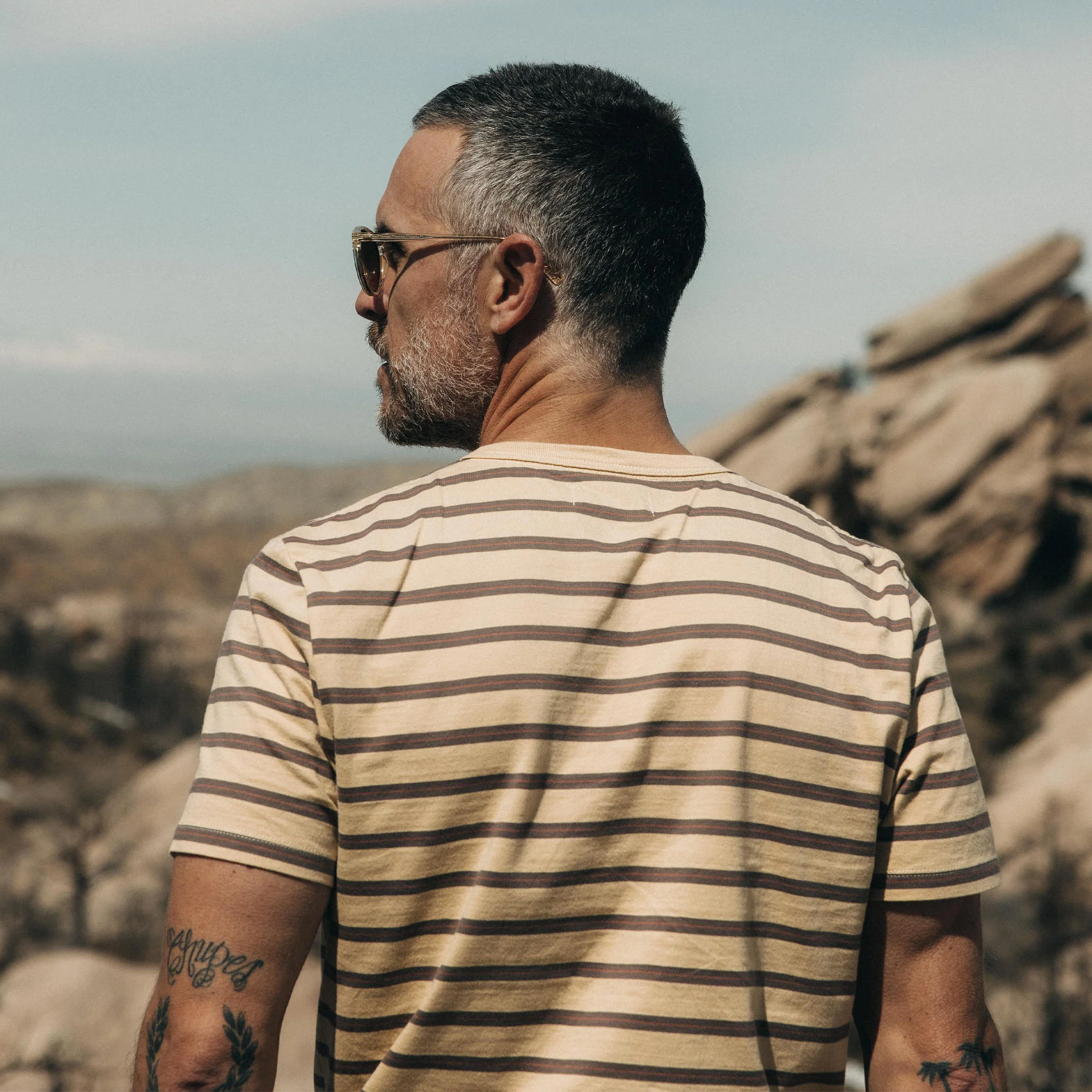 The Organic Cotton Tee in Vintage Gold Stripe - Image 4