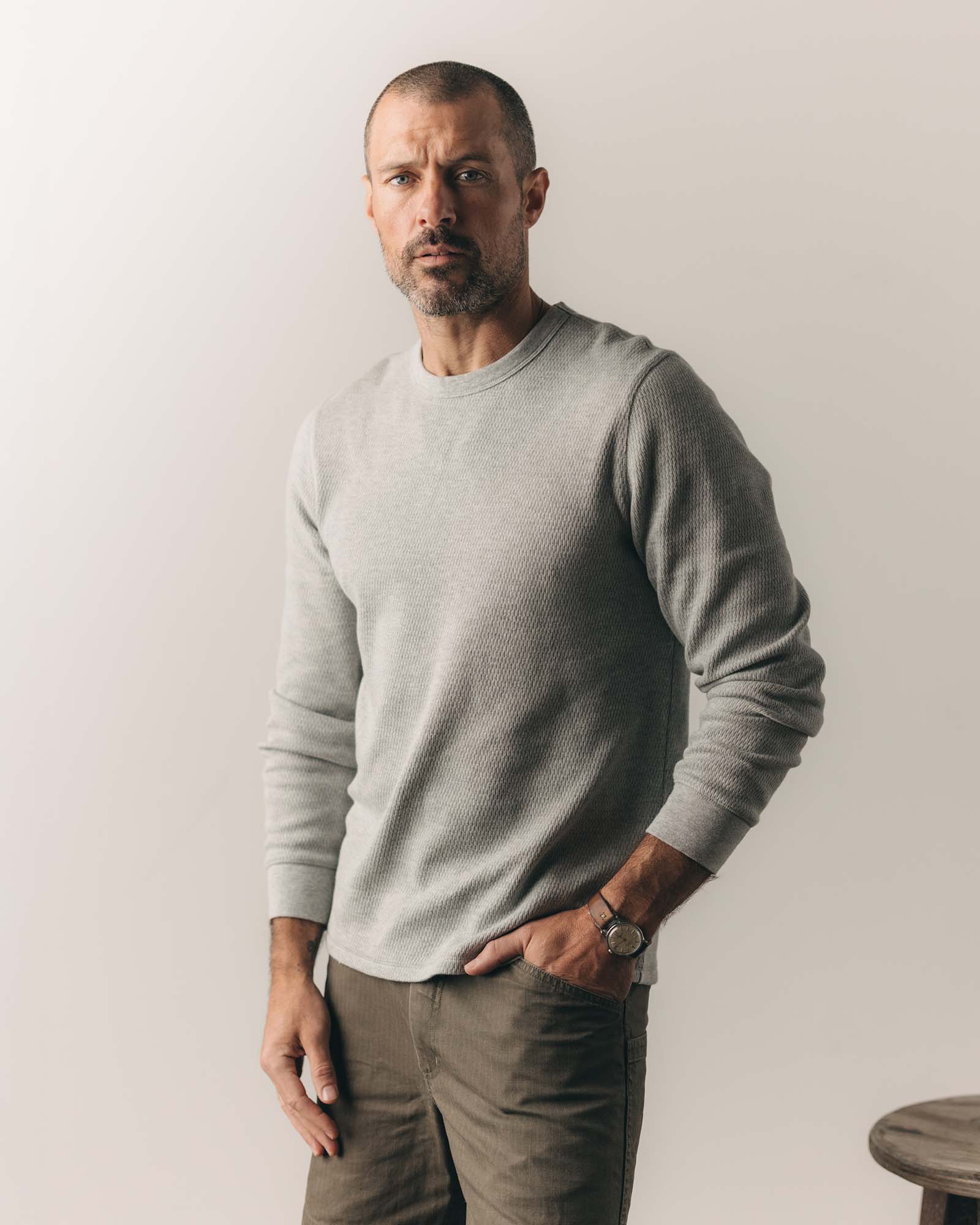 The Organic Cotton Crew in Heather Grey Waffle - Image 2