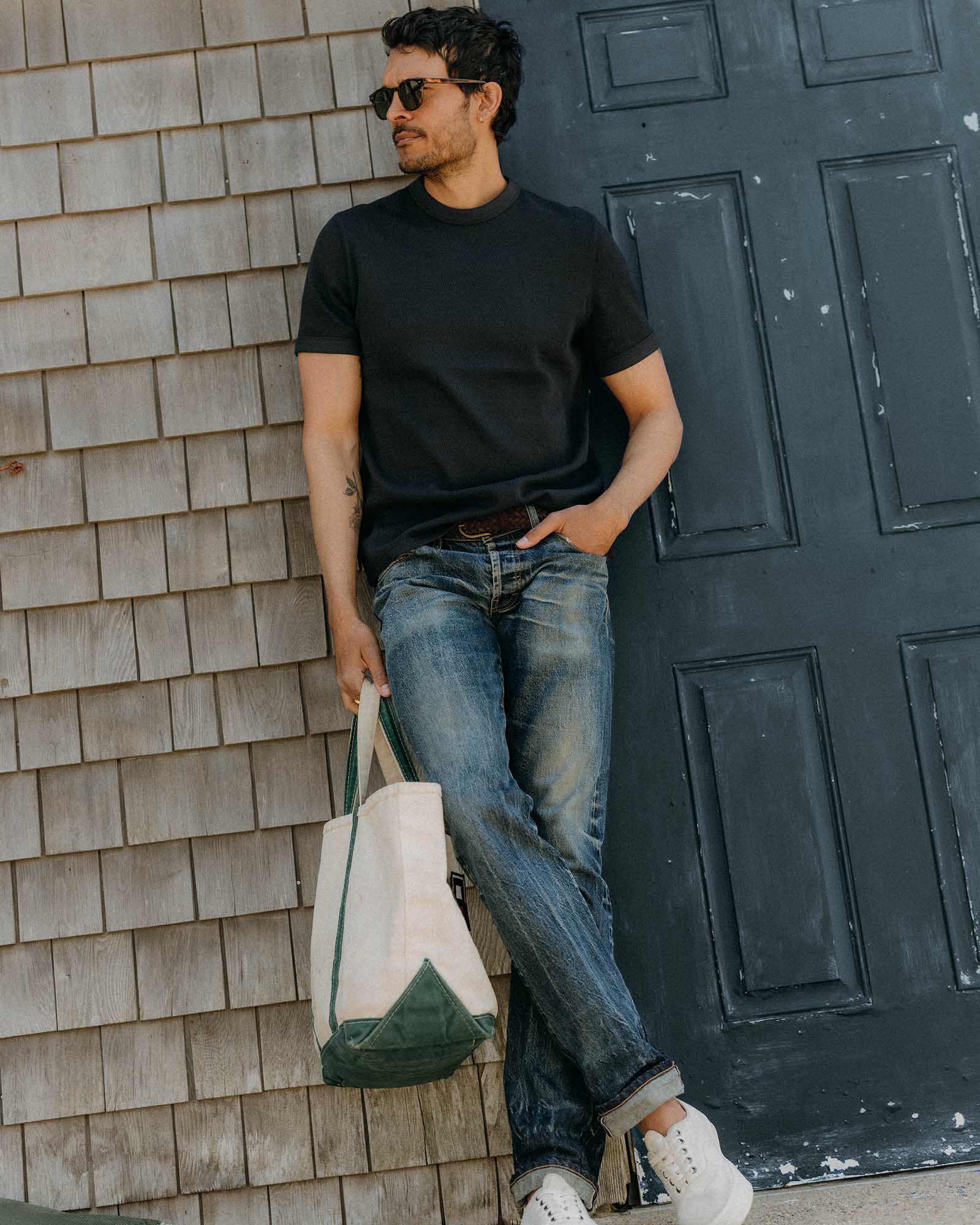 The Organic Cotton Short Sleeve Crew in Dark Navy Waffle - Image 3