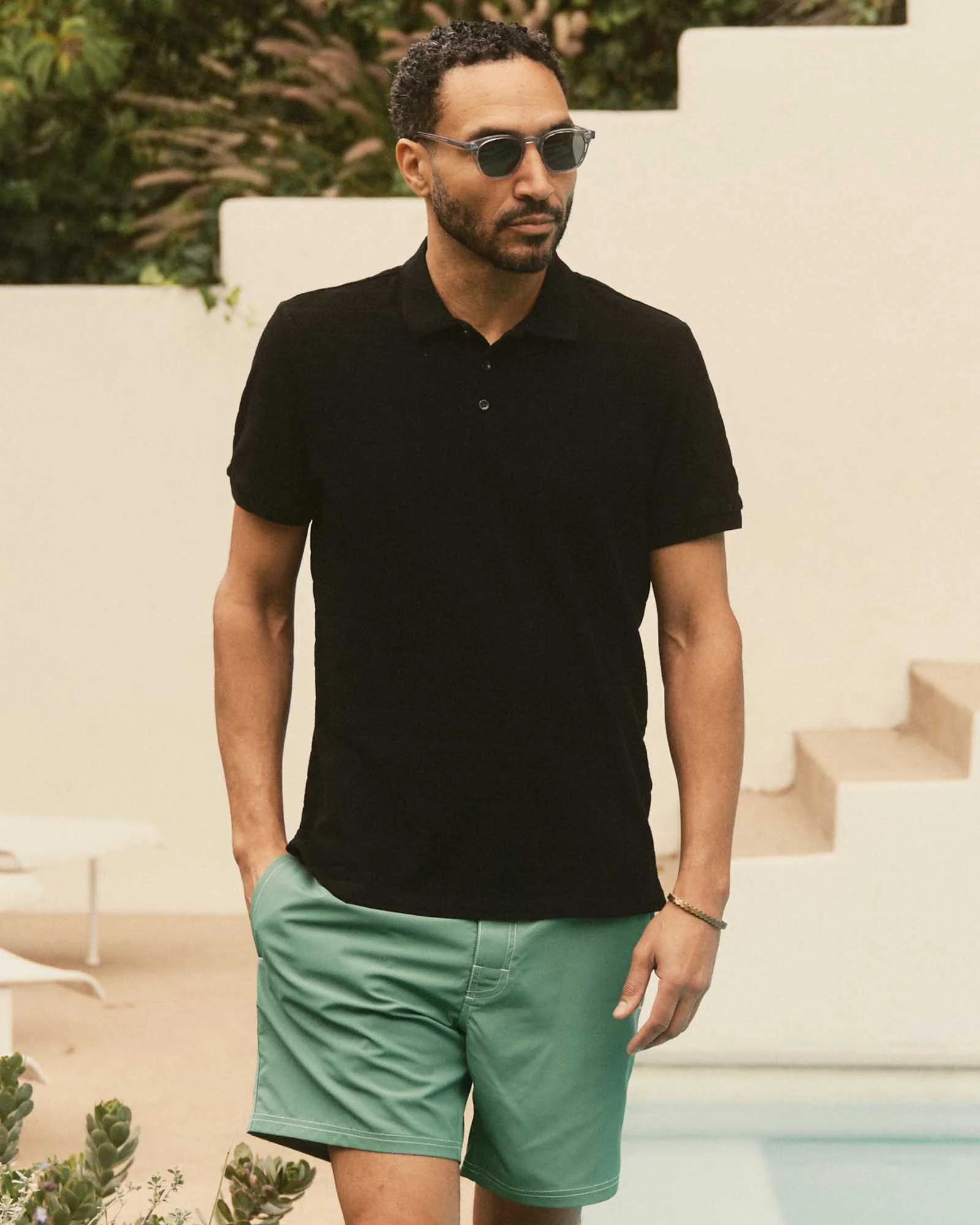 The Pacific Polo in Black Indigo Pique Stripe - Image 2