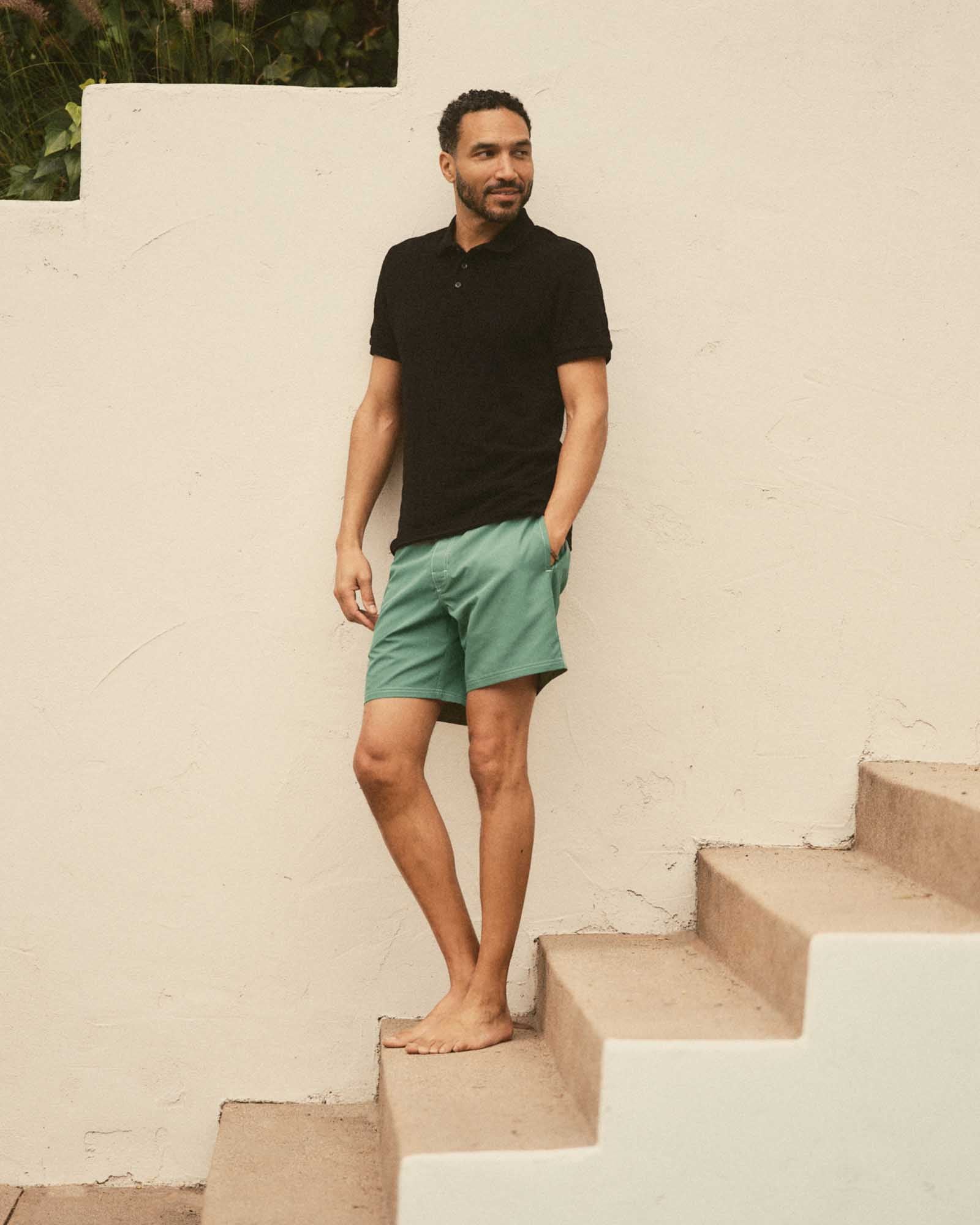 The Pacific Polo in Black Indigo Pique Stripe - Image 3