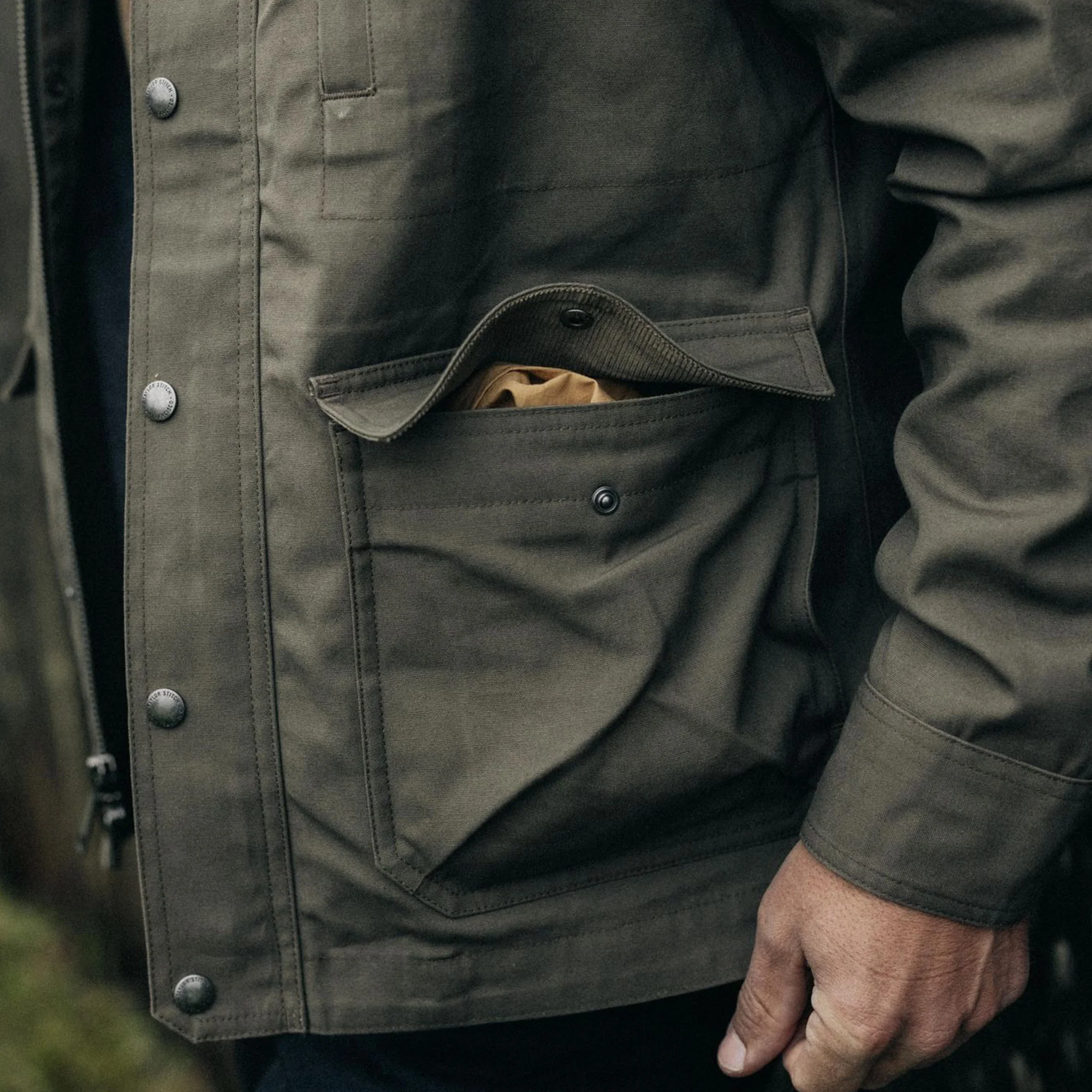 The Pathfinder Jacket in Fatigue Olive Dry Wax - Image 3