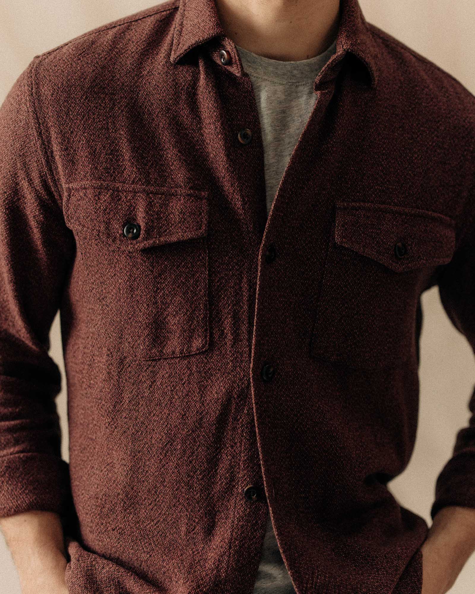 The Point Shirt in Burgundy Linen Tweed - Image 2