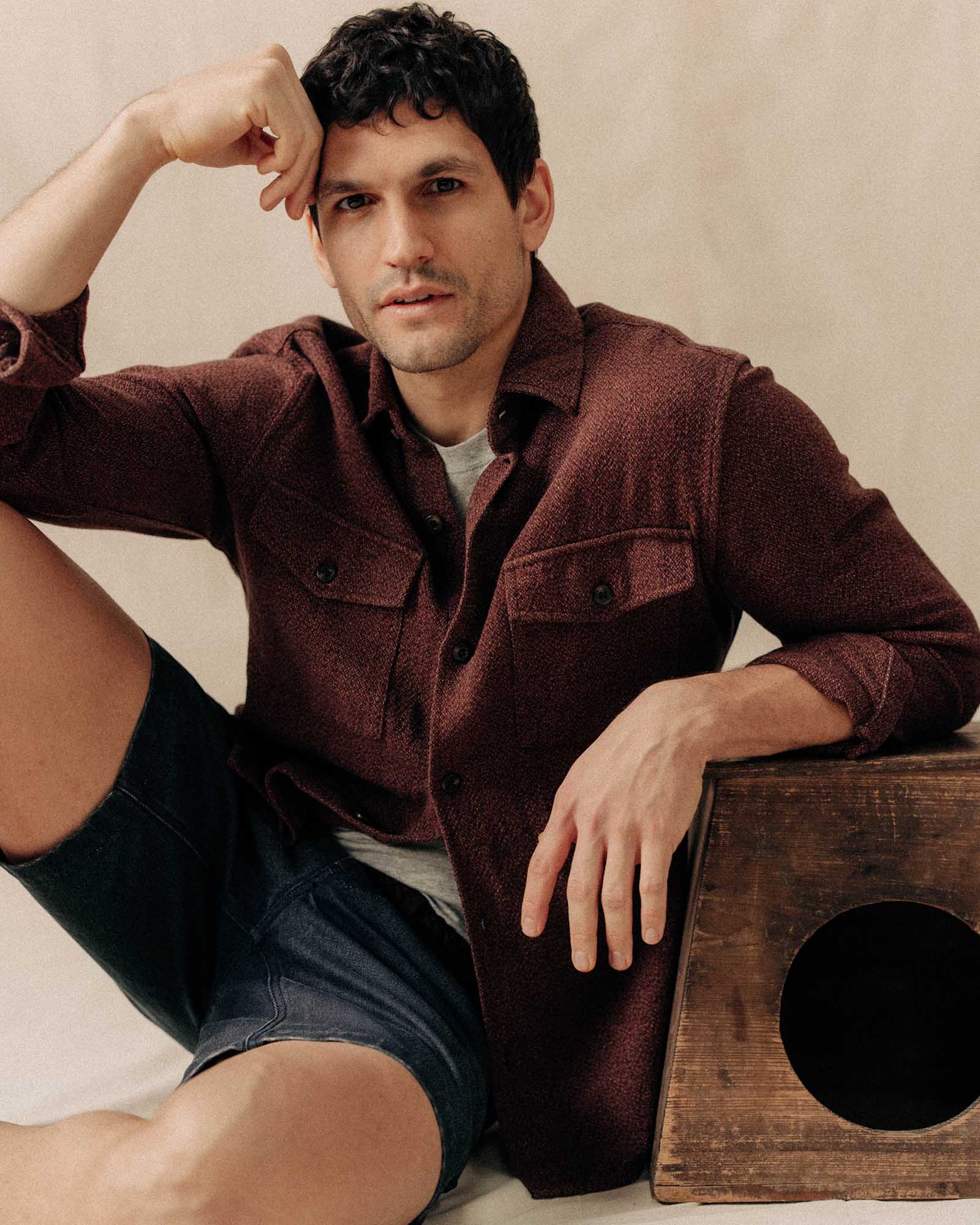 The Point Shirt in Burgundy Linen Tweed - Image 3