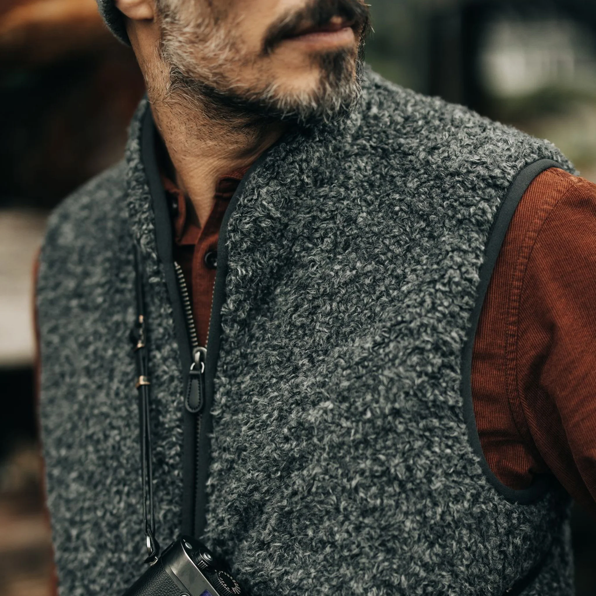 The Port Vest in Coal Marl Boucle Fleece - Image 3