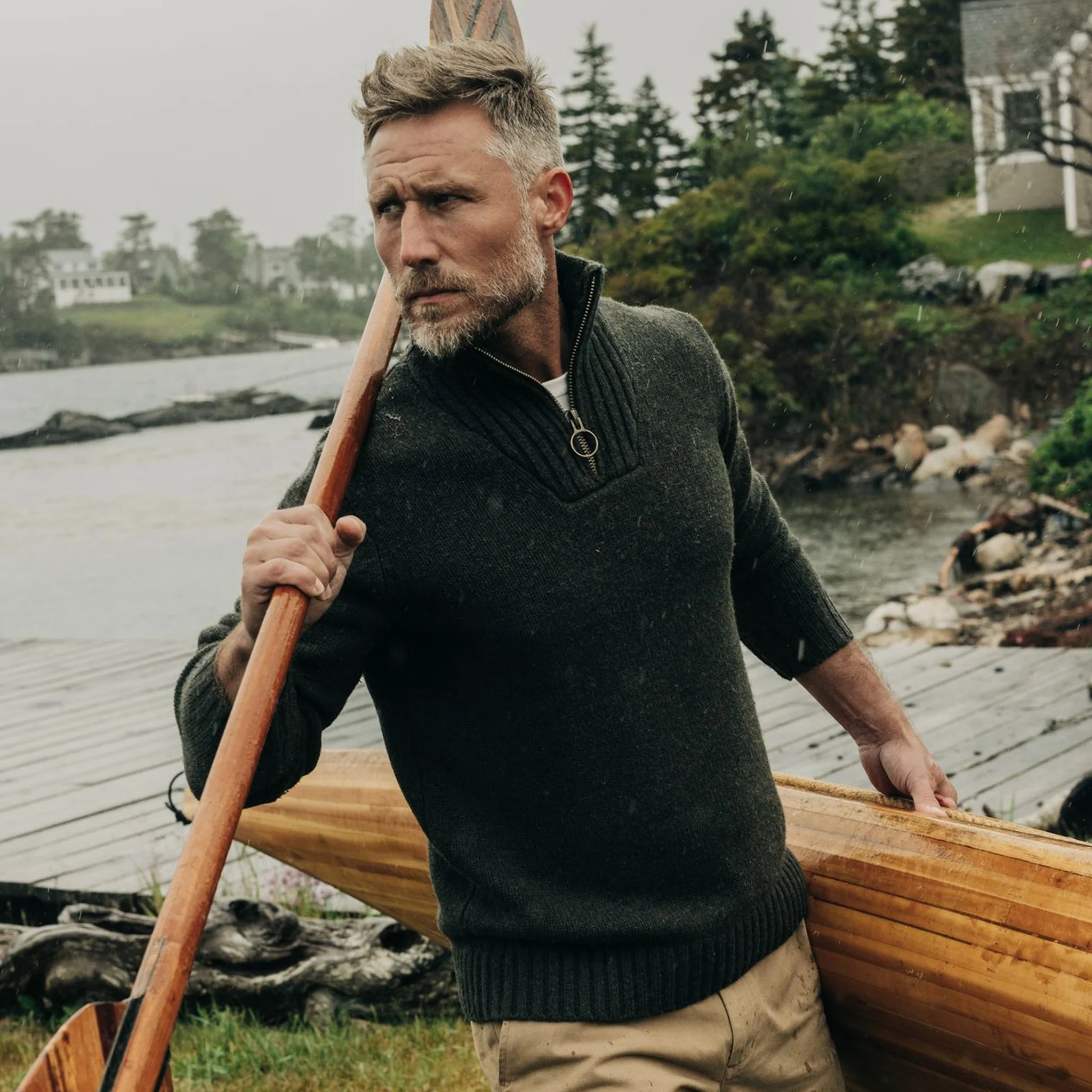 The Quarter Zip Tanker Sweater in Loden - Image 4