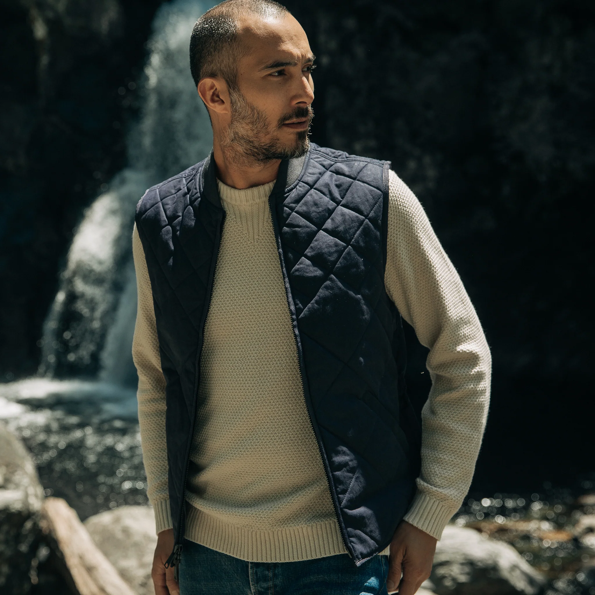 The Quilted Bomber Vest in Navy Dry Wax - Image 2