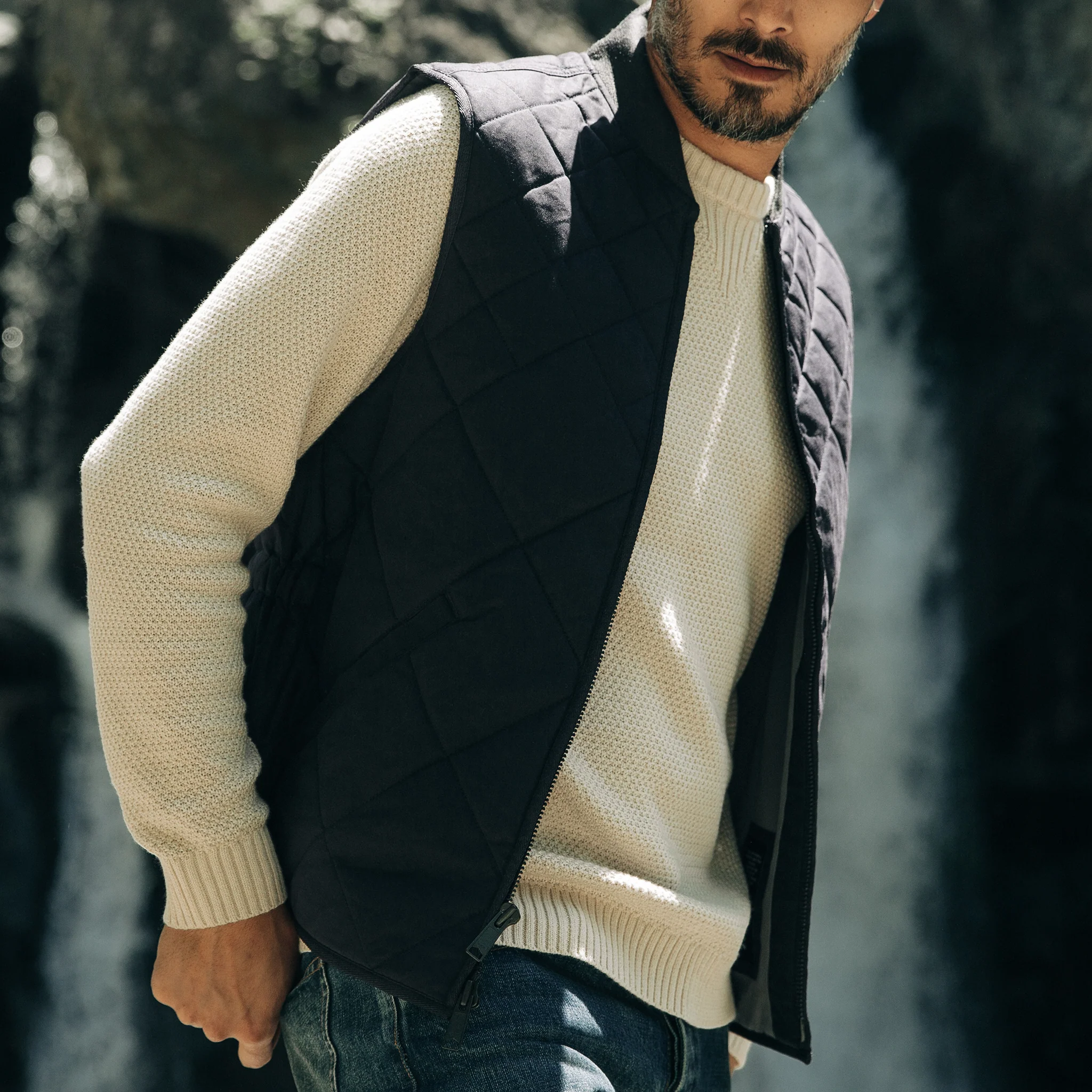 The Quilted Bomber Vest in Navy Dry Wax - Image 3
