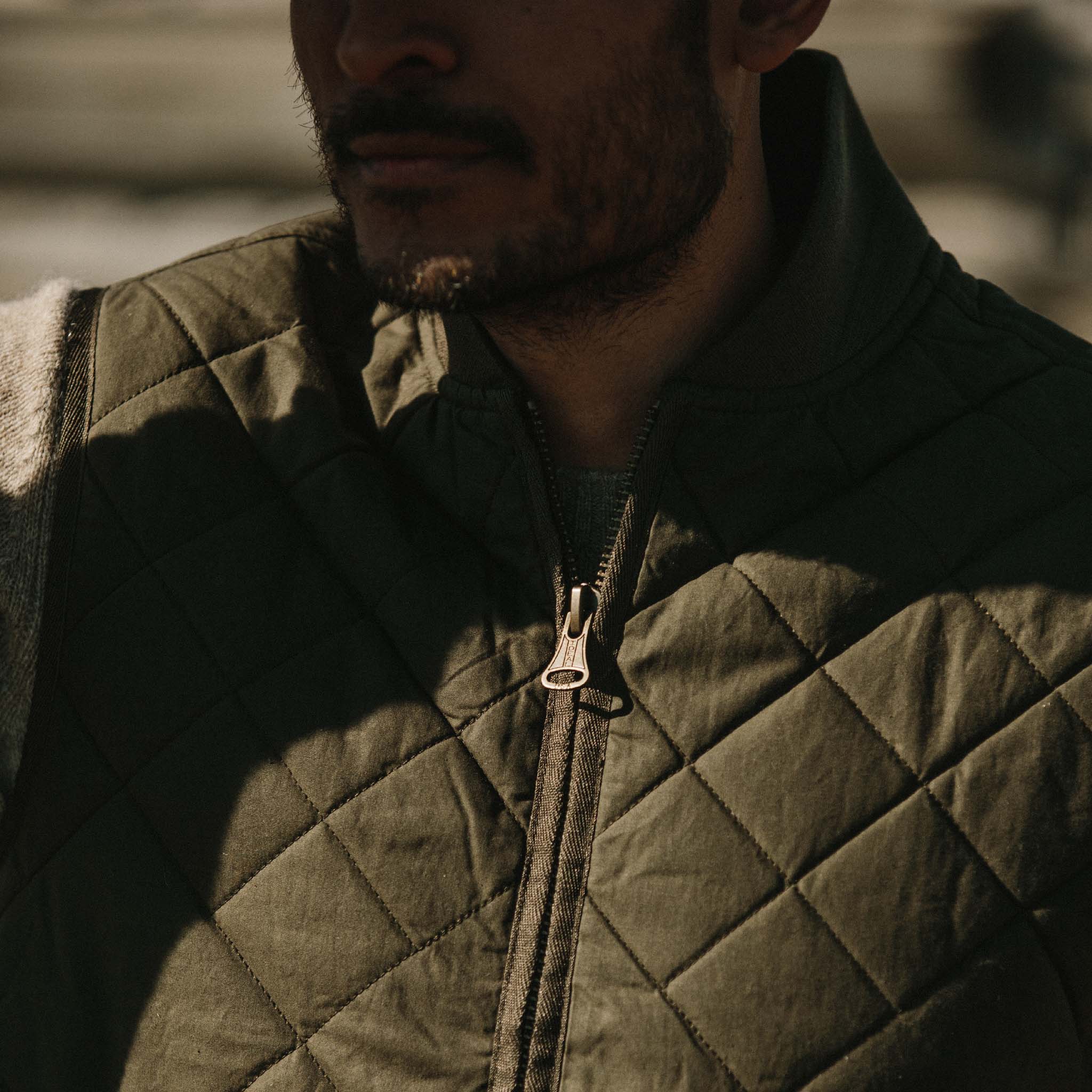 The Quilted Bomber Vest in Olive Dry Wax - Image 3