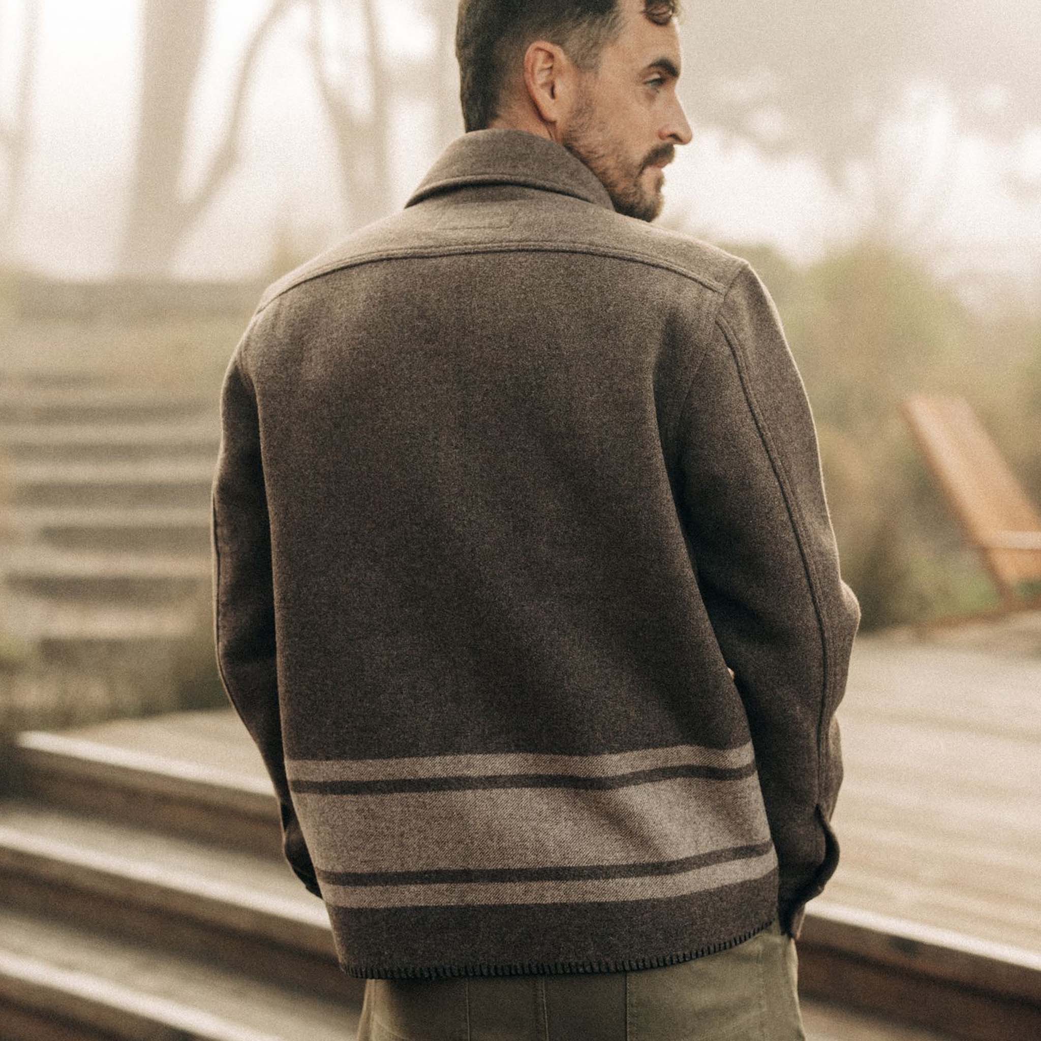 The Ranger Shirt in Sable Heather Blanket Stripe Wool - Image 3