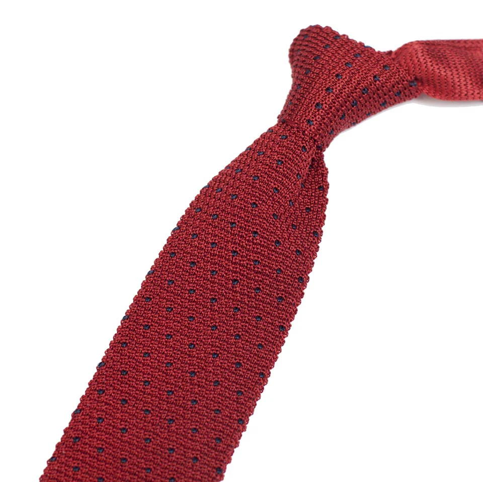 Red & Navy Silk Knit Tie - Image 3