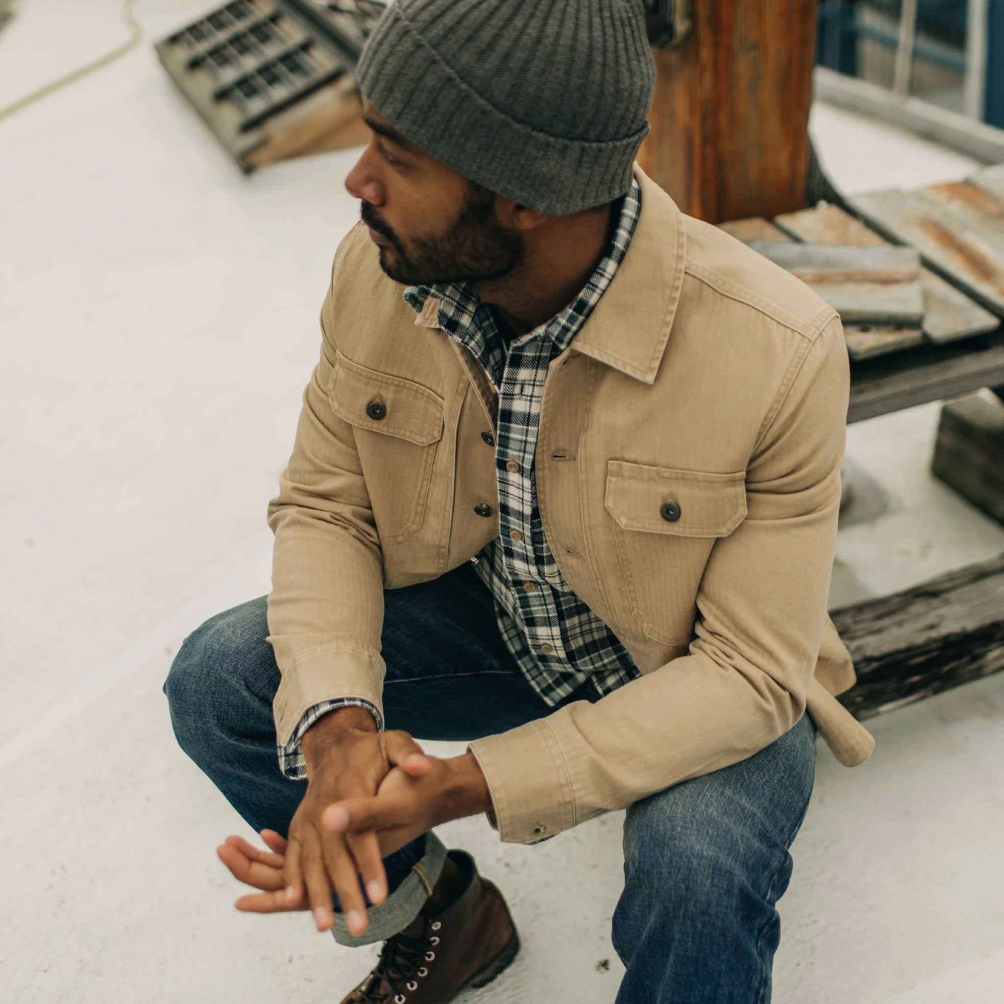 The Reserve Shirt in Khaki Herringbone - Image 6