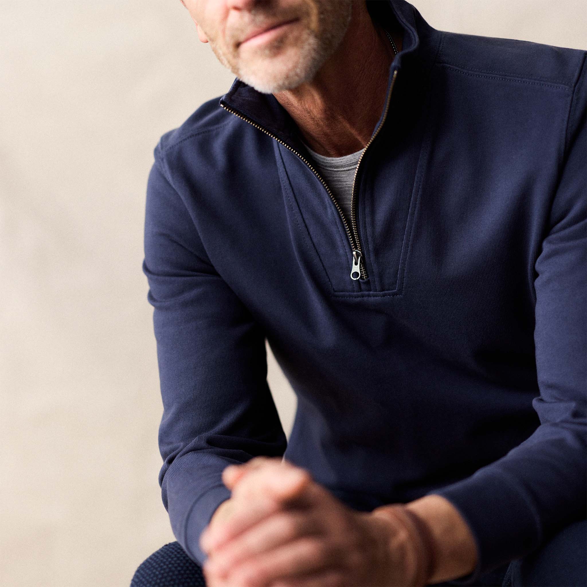 The Rugby Quarter Zip in Faded Navy - Image 3