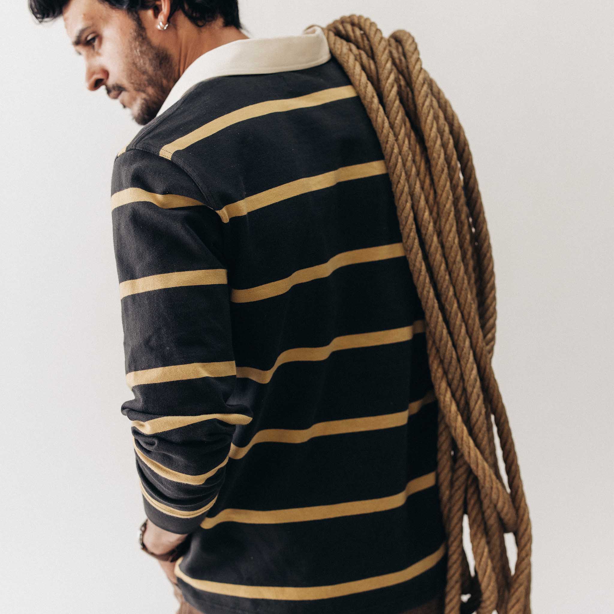 The Rugby Shirt in Faded Black Stripe - Image 3