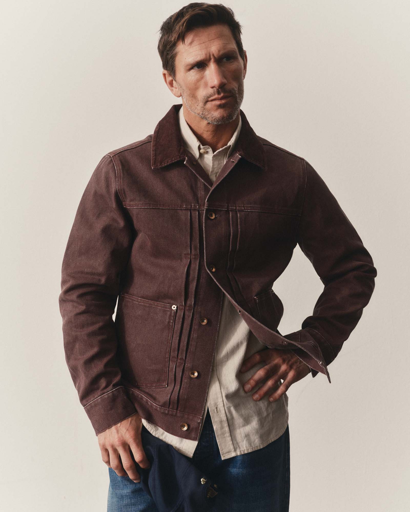 The Ryder Jacket in Burgundy Chipped Canvas - Image 2