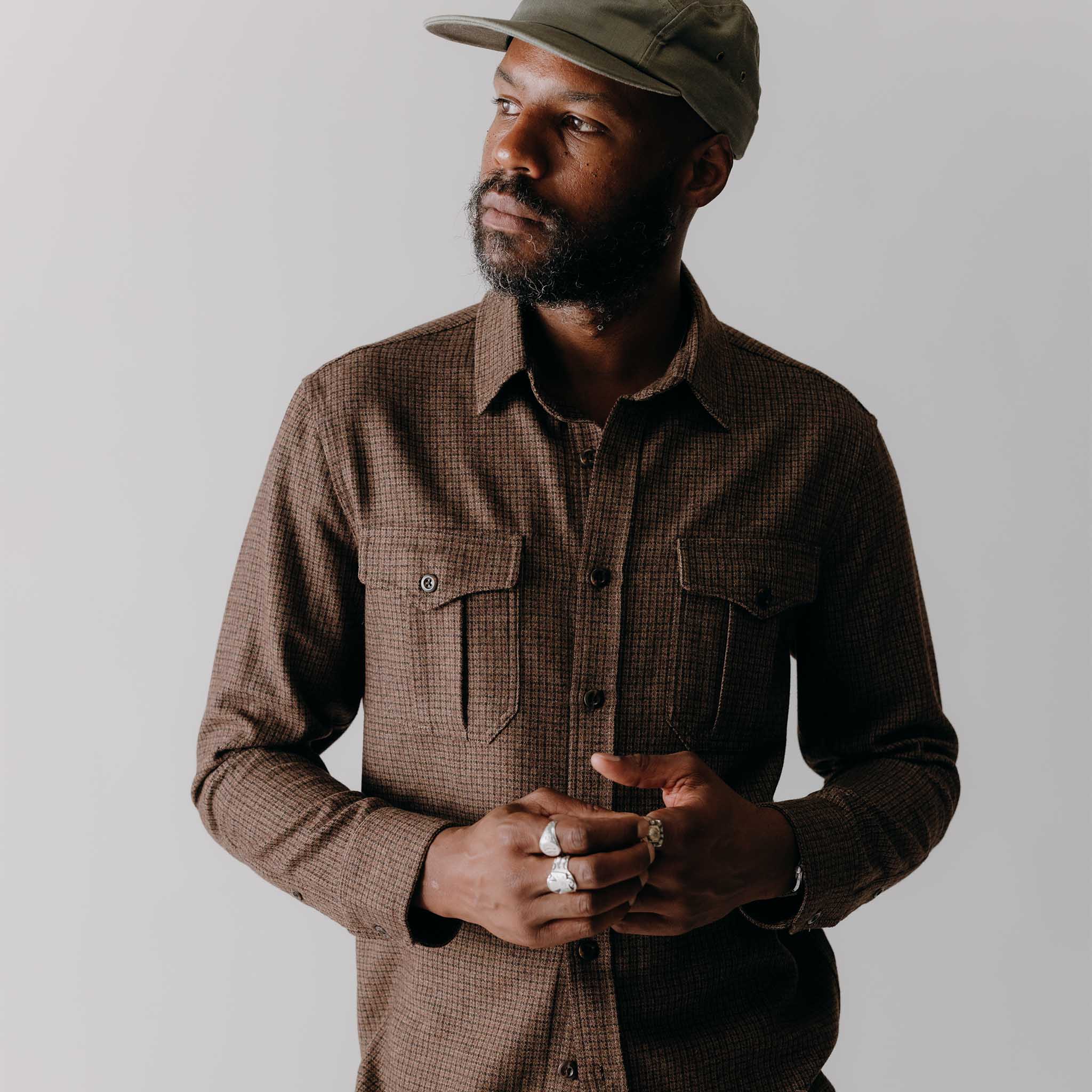 The Saddler Shirt in Burnt Caramel Check Wool - Image 2