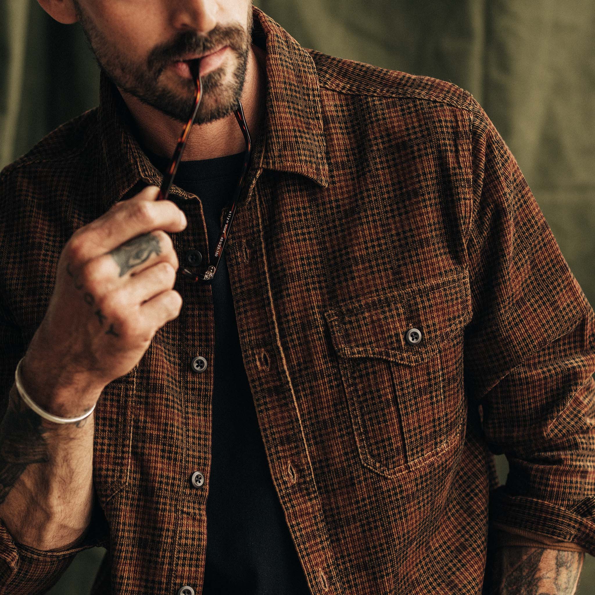 The Saddler Shirt in Dark Roast Plaid Cord - Image 4