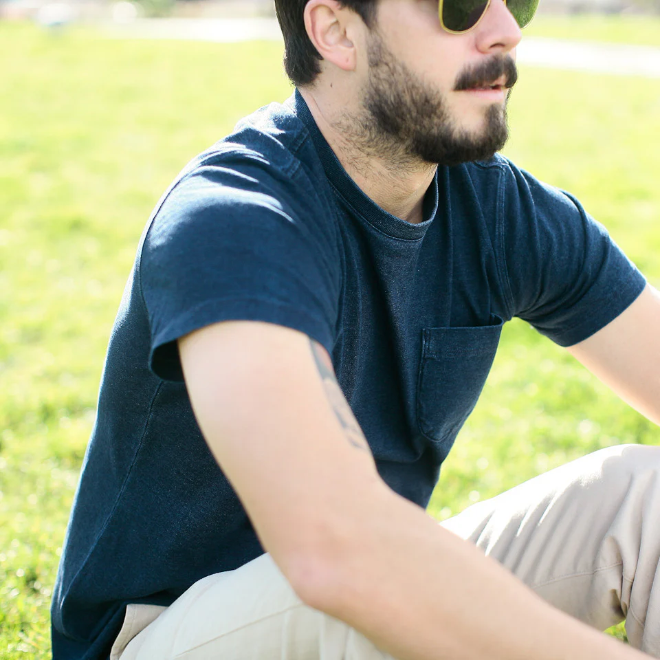 The Crewneck Pocket Tee in Sea Washed Indigo - Image 4