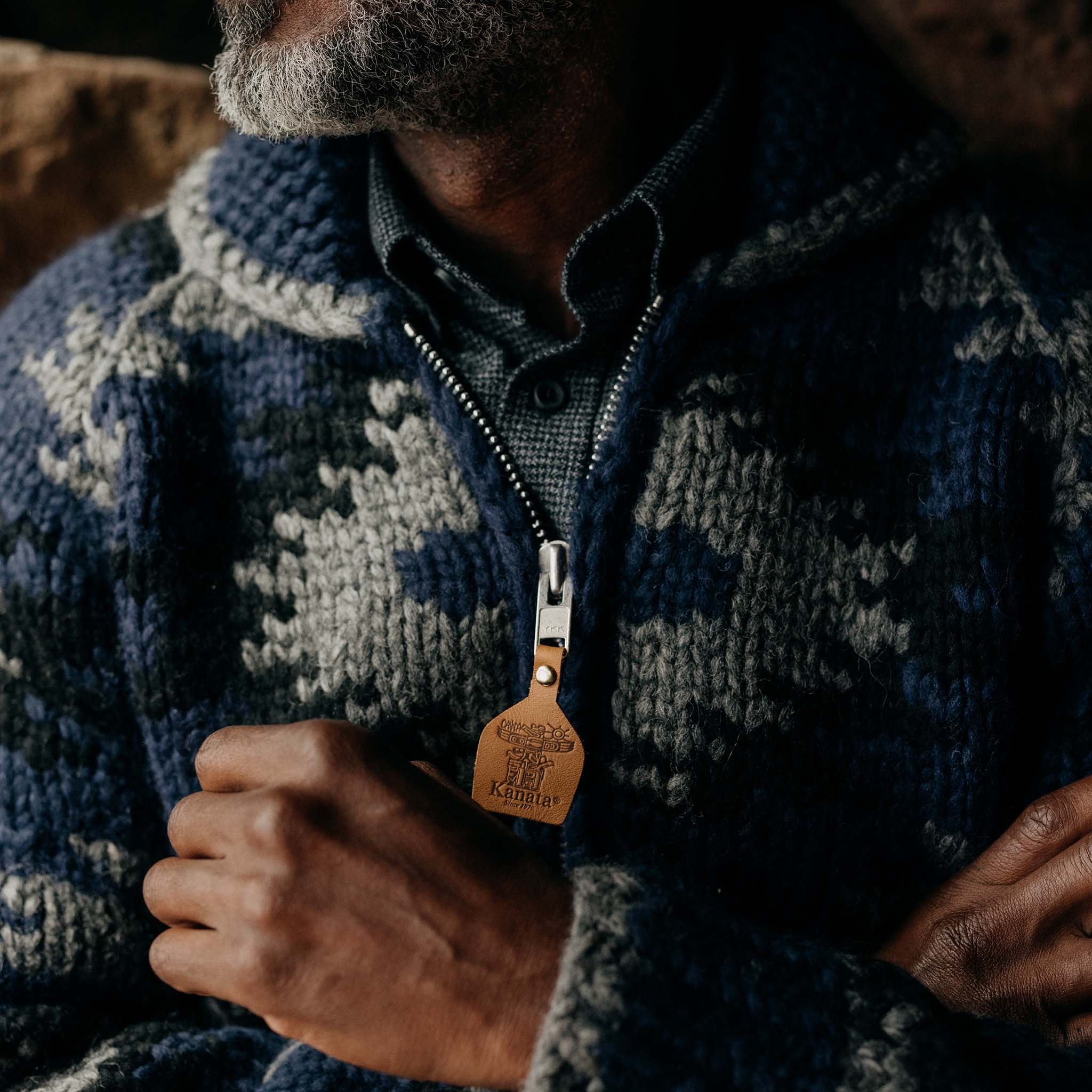 The Seawall Hand-Knit Sweater in Navy Kilim - Image 4