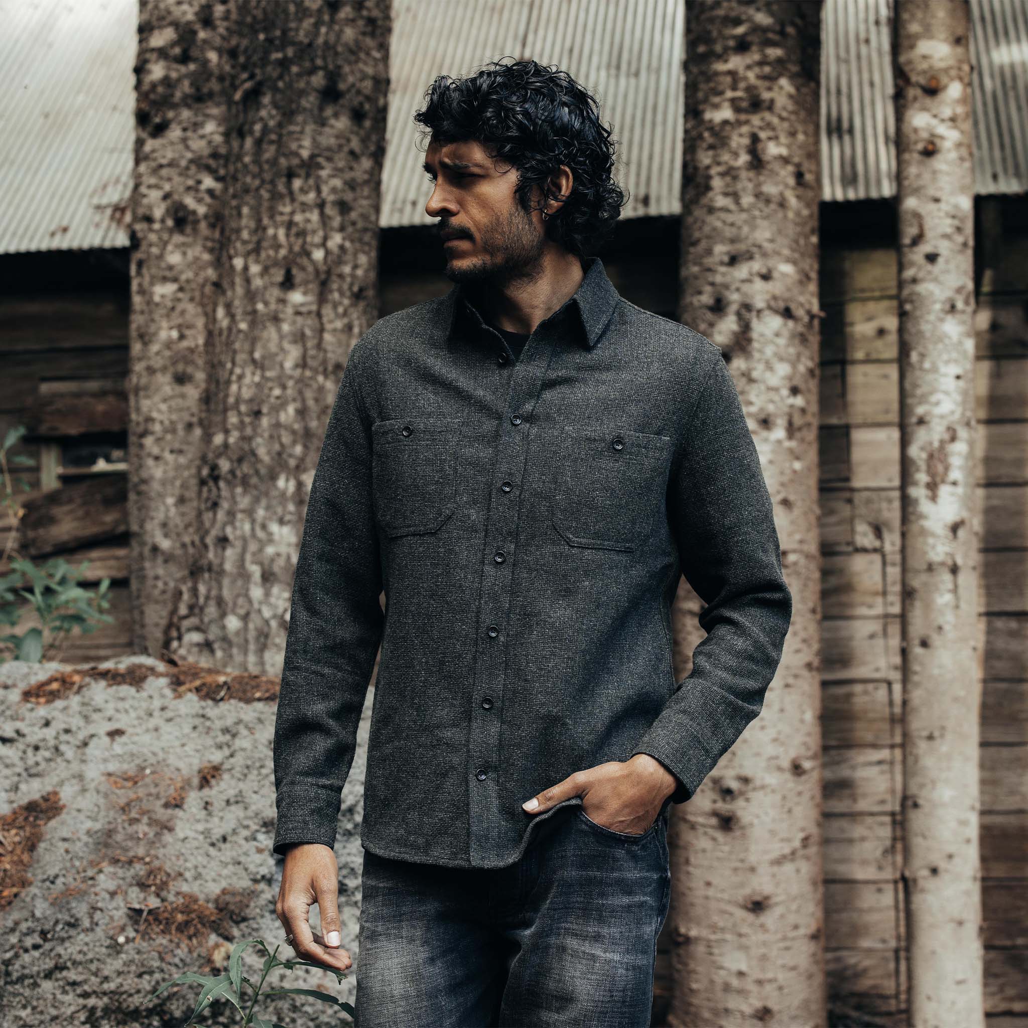 The Service Shirt in Olive Melange Wool - Image 2