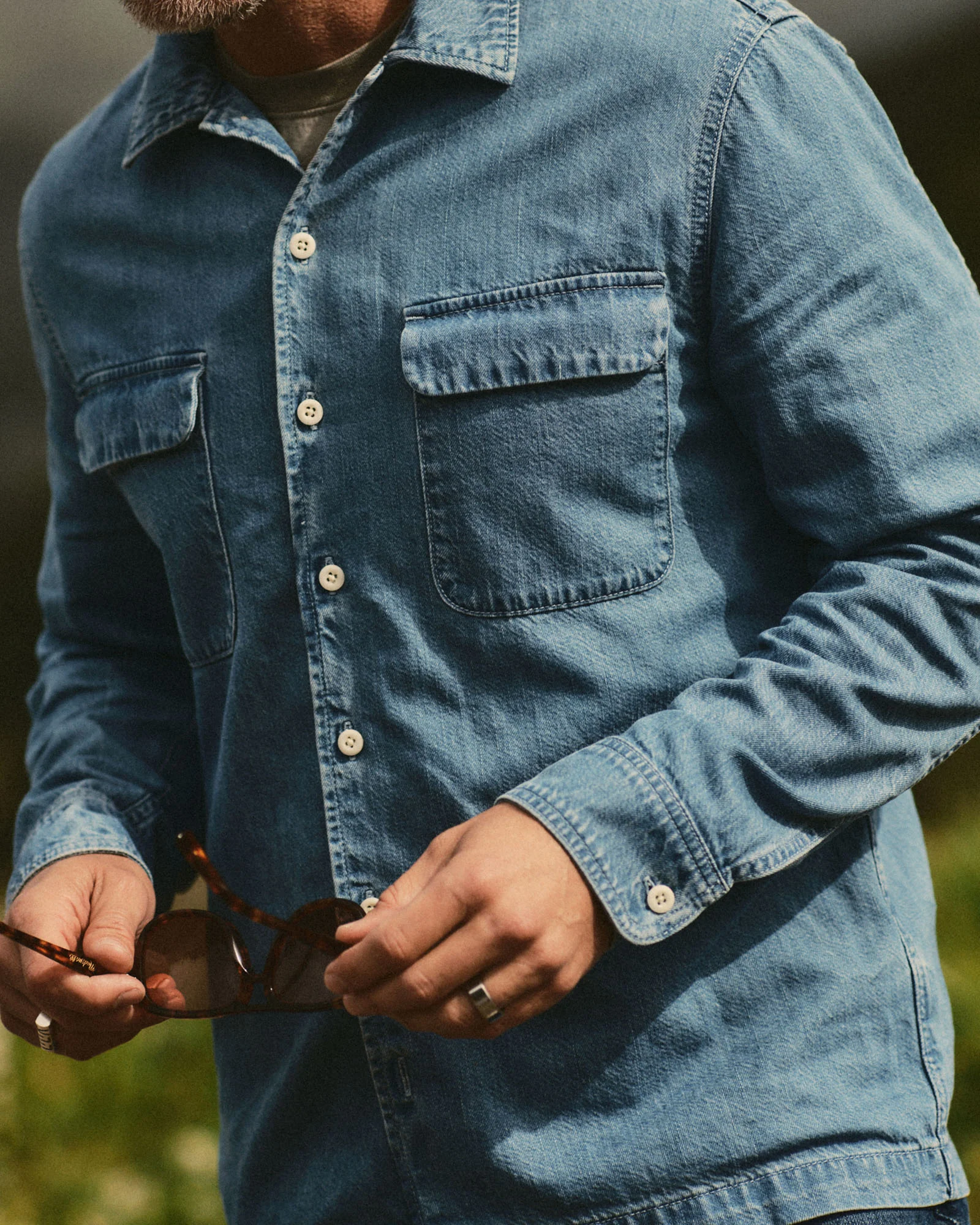 The Shore Shirt in Washed Indigo Twill - Image 3