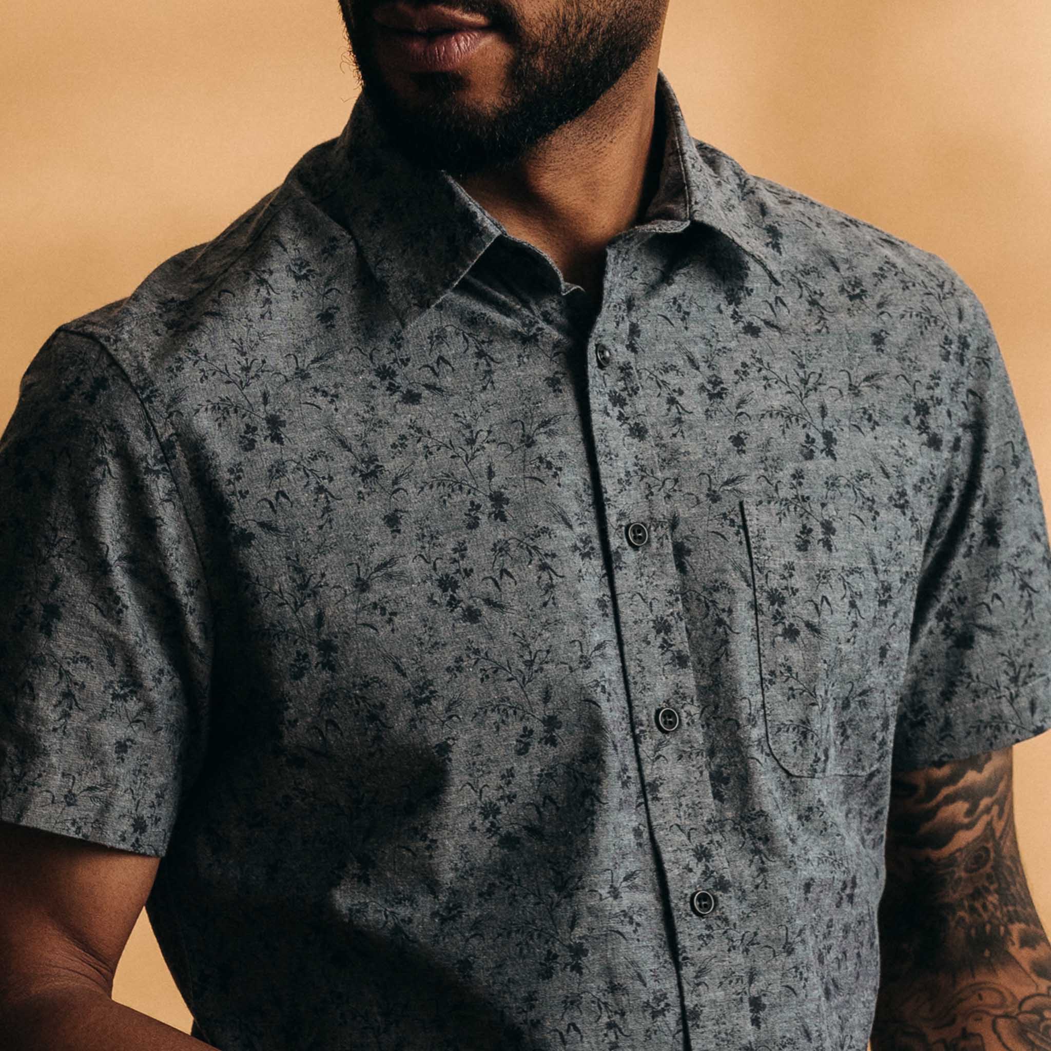 The Short Sleeve California in Blue Chambray Botanical - Image 3