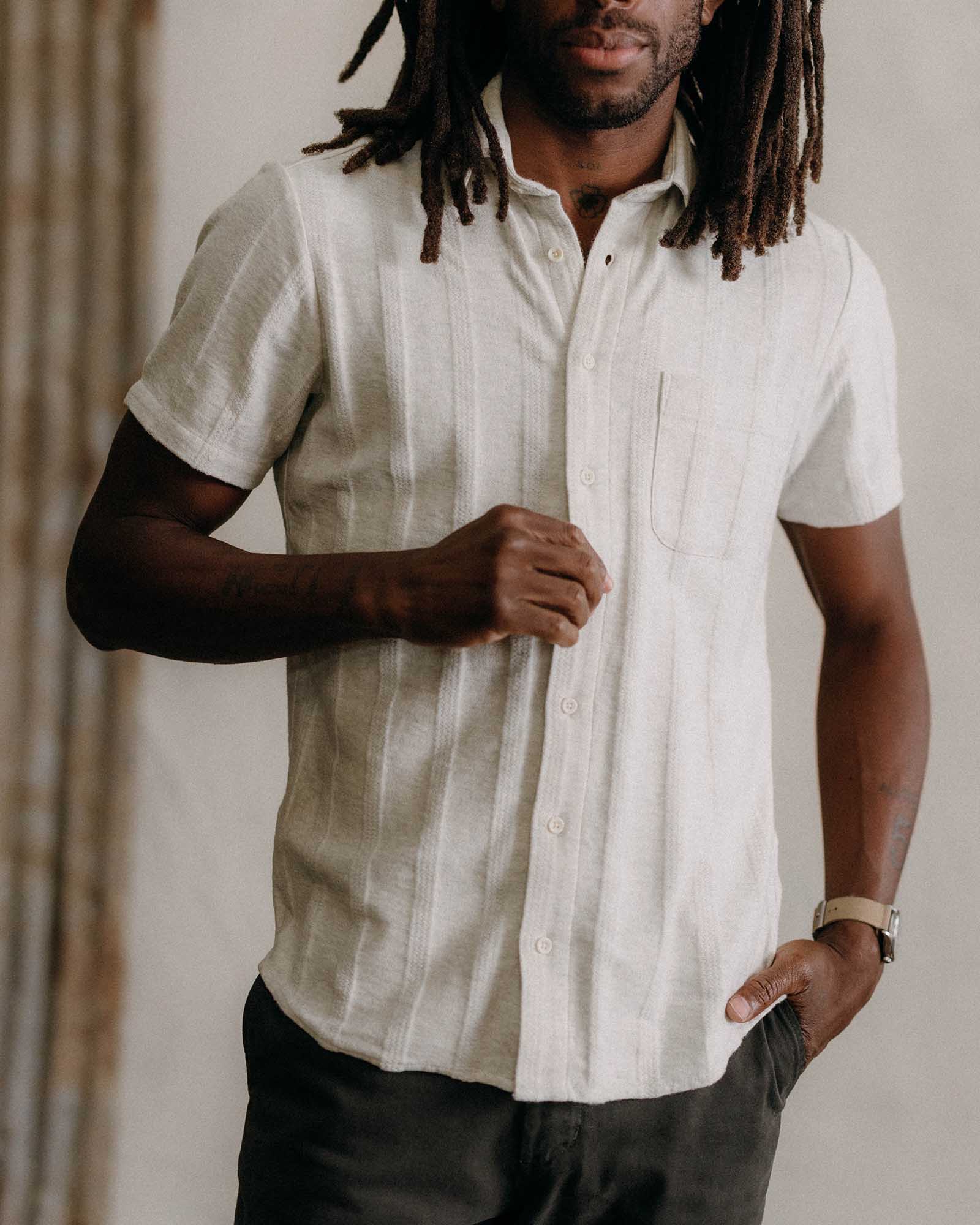 The Short Sleeve California in Heather Ash Pointelle Stripe - Image 3