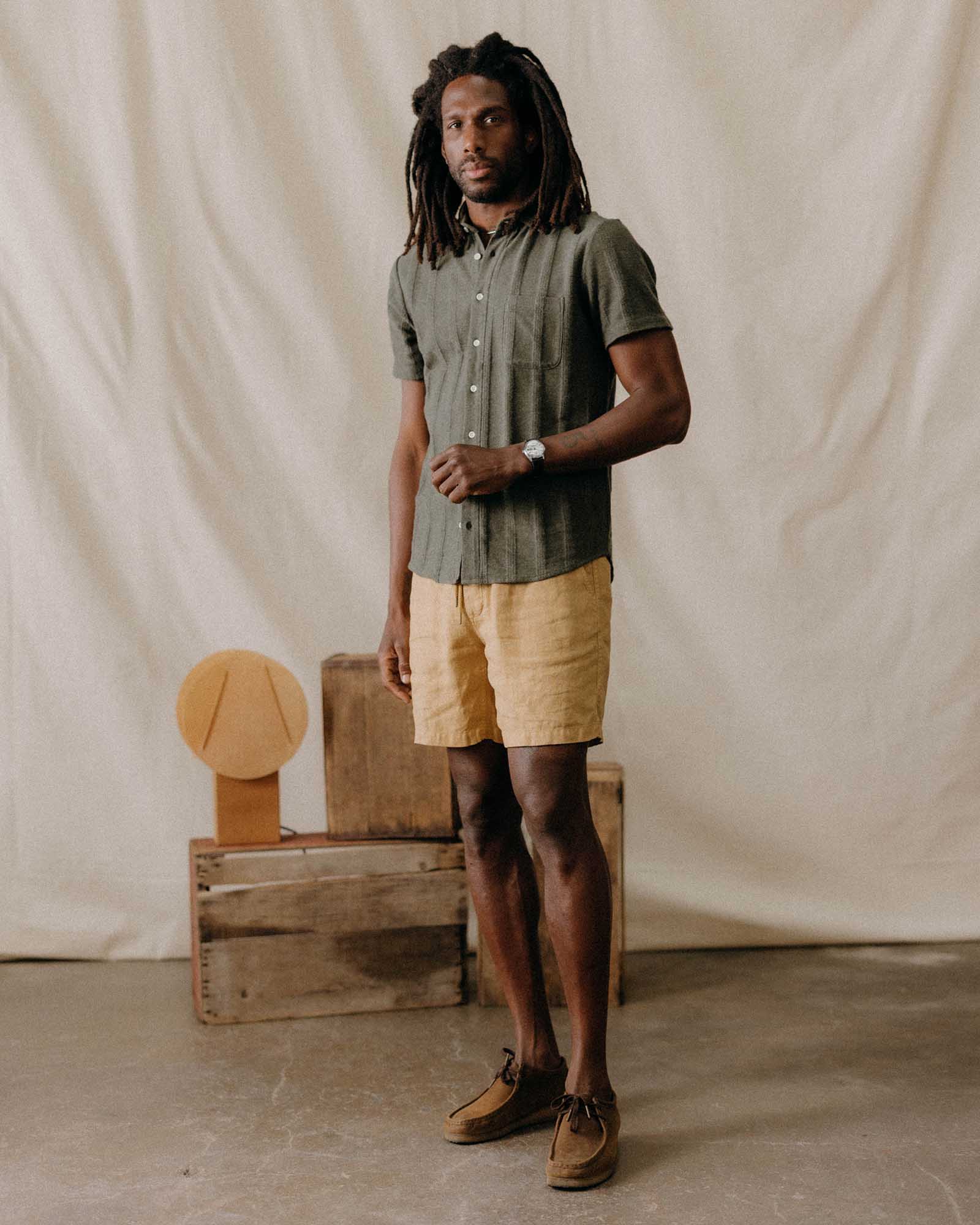 The Short Sleeve California in Heather Olive Pointelle Stripe - Image 2
