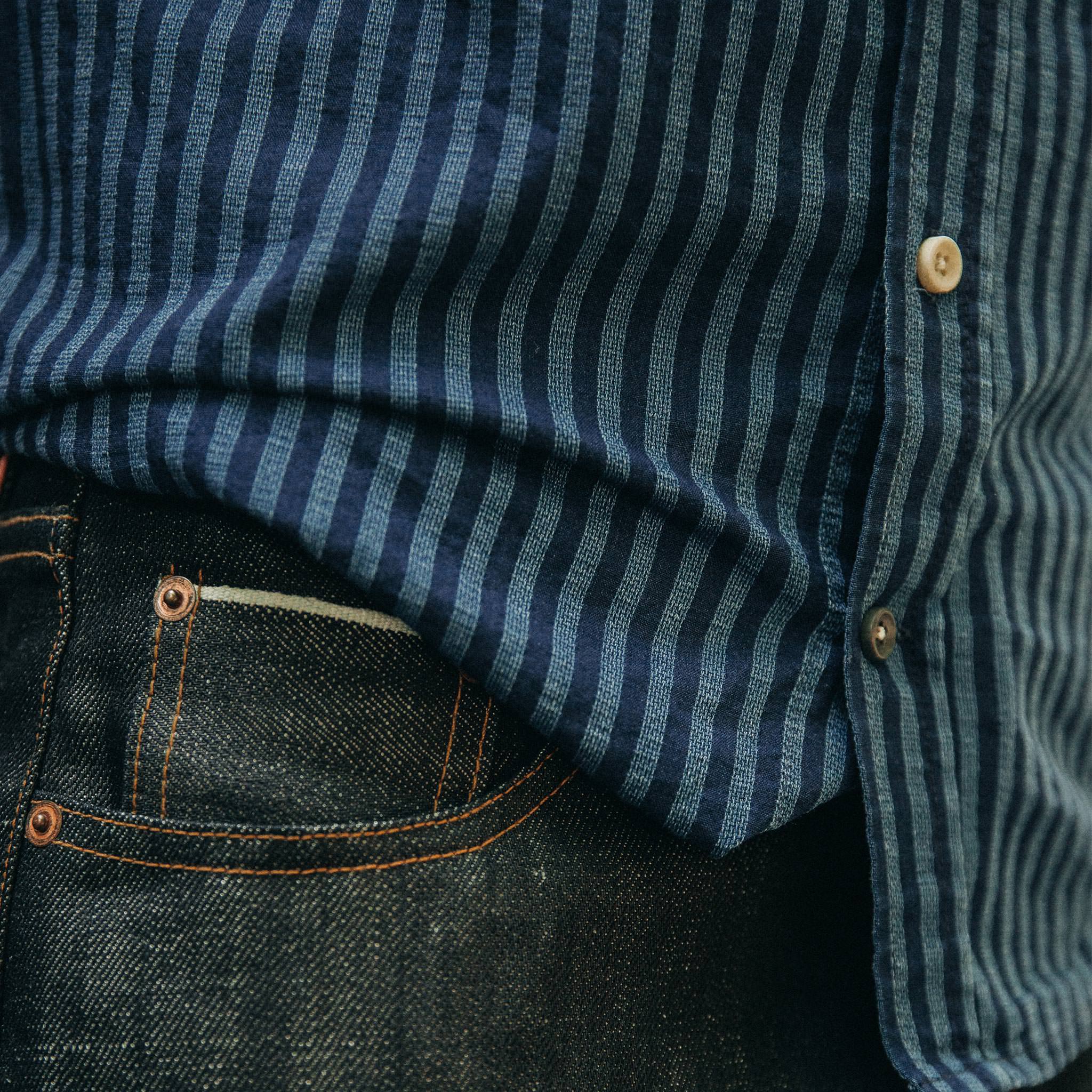 The Short Sleeve California in Indigo Jacquard Stripe - Image 5