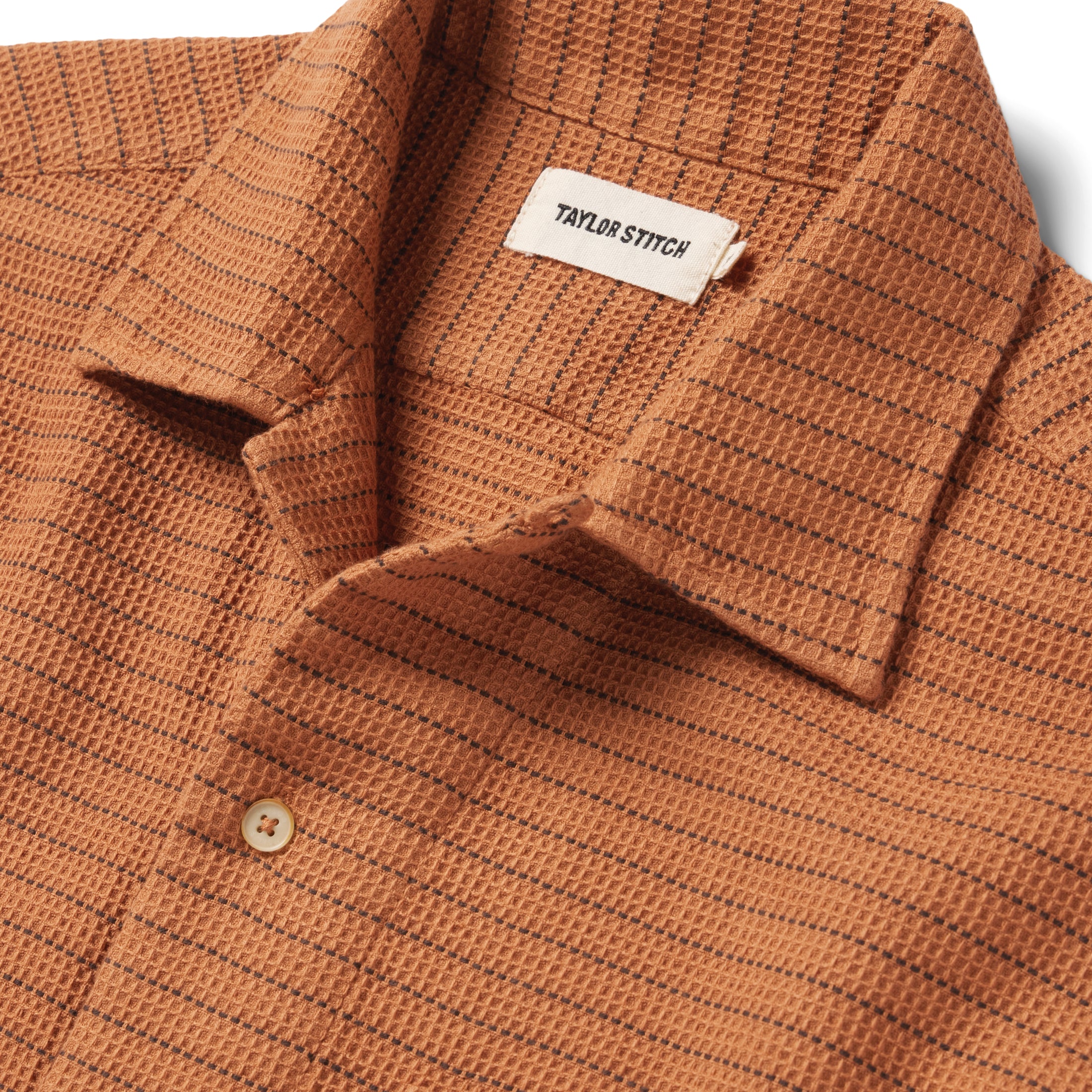 The Short Sleeve Hawthorne in Rust Pickstitch Waffle - Image 5