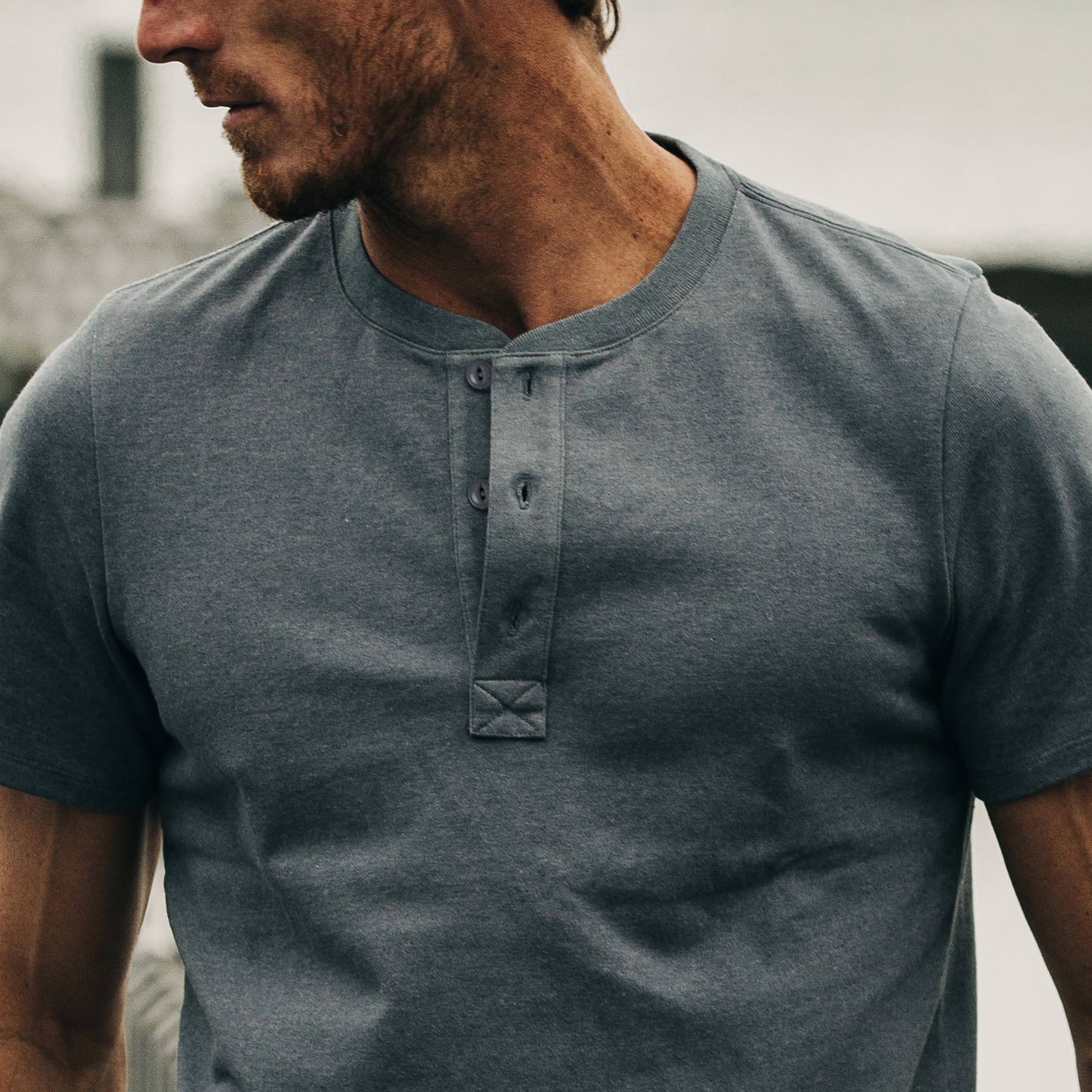 The Short Sleeve Heavy Bag Henley in Atlantic Blue - Image 3