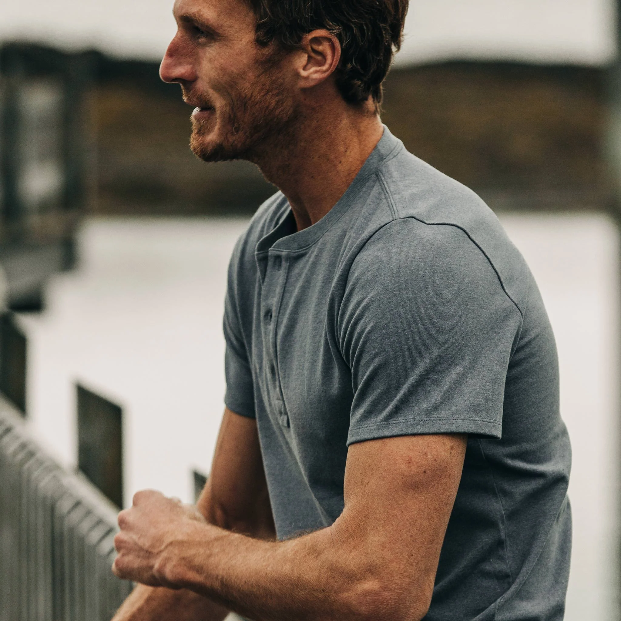 The Short Sleeve Heavy Bag Henley in Atlantic Blue - Image 4