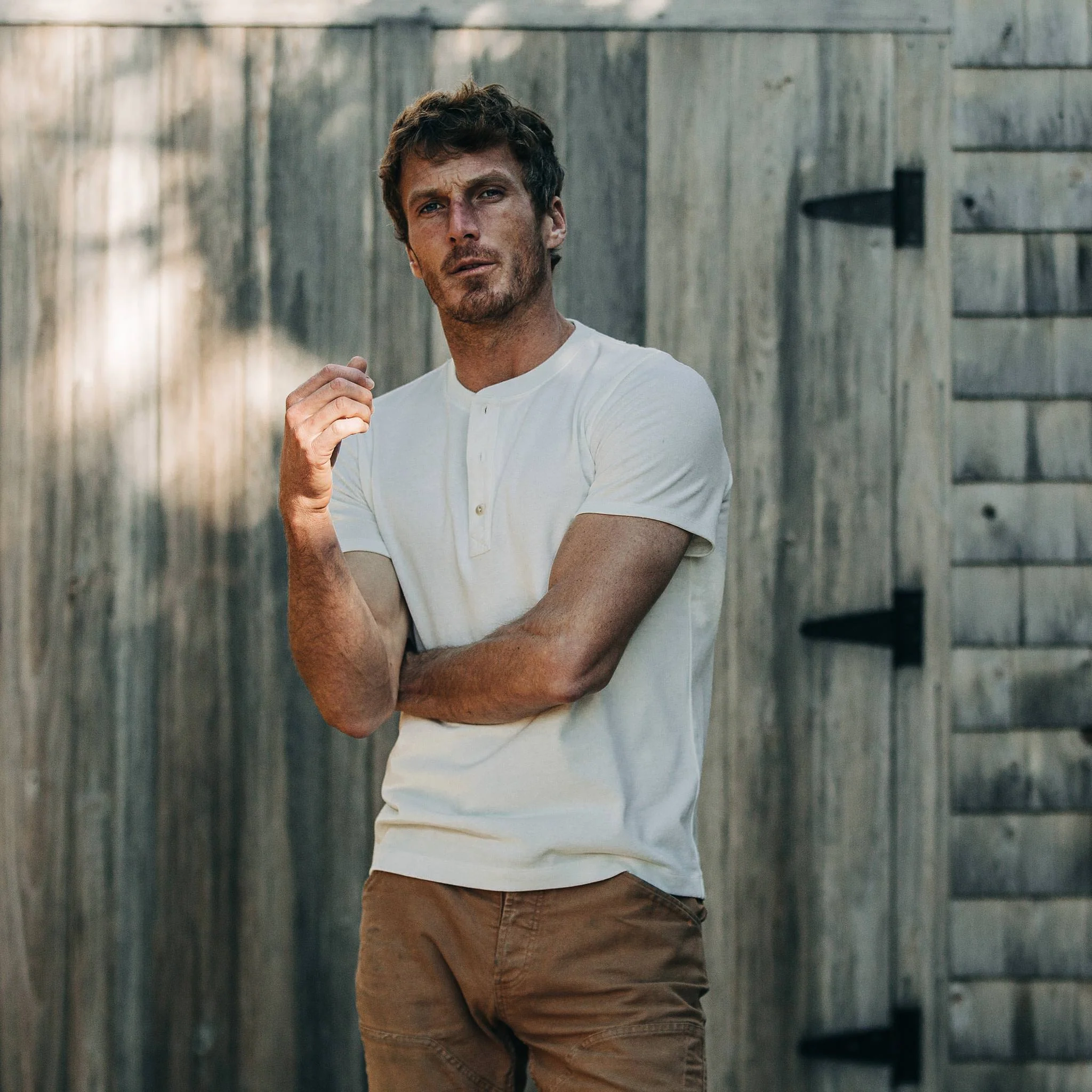 The Short Sleeve Heavy Bag Henley in Natural - Image 2