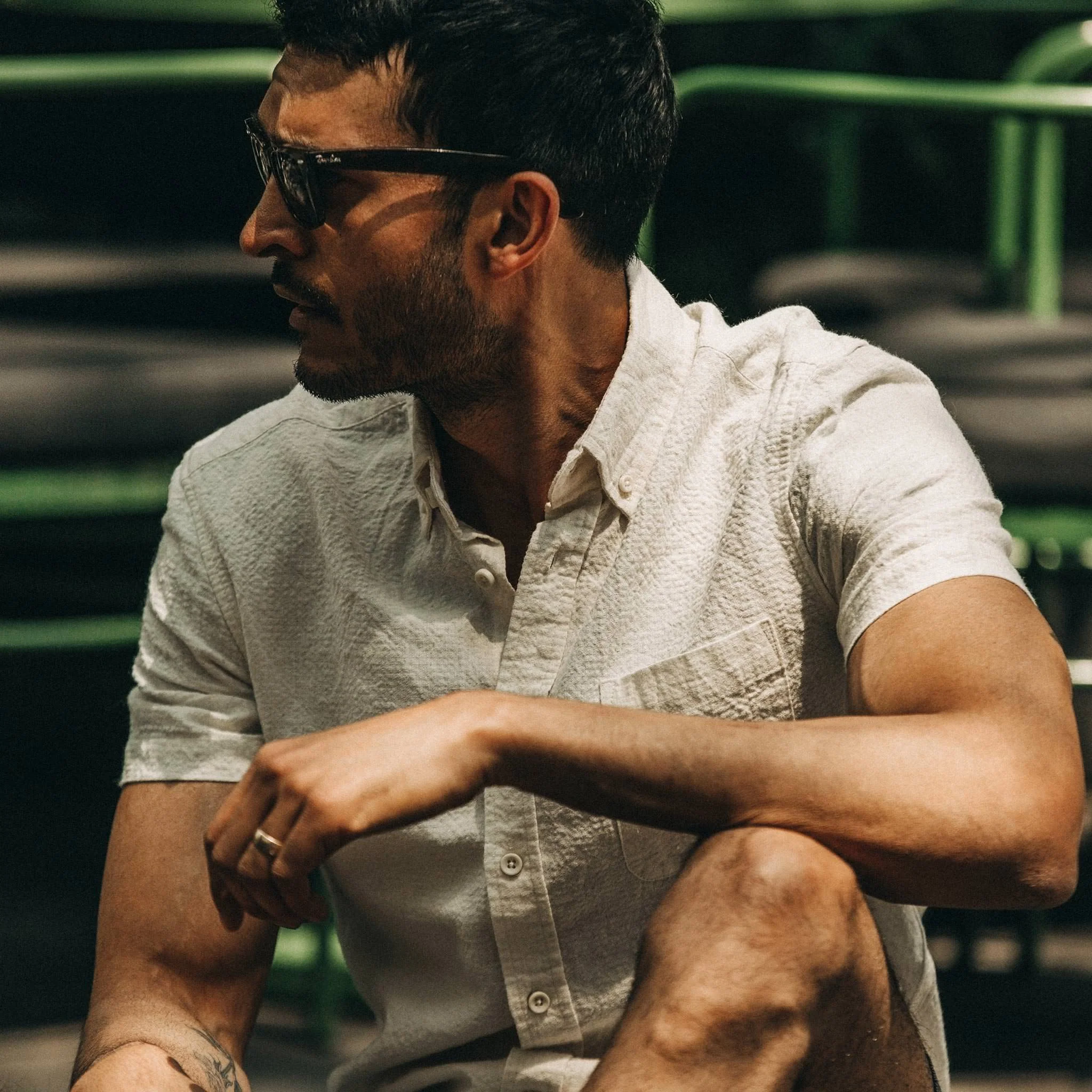 The Short Sleeve Jack in Natural Ramie Grid - Image 3