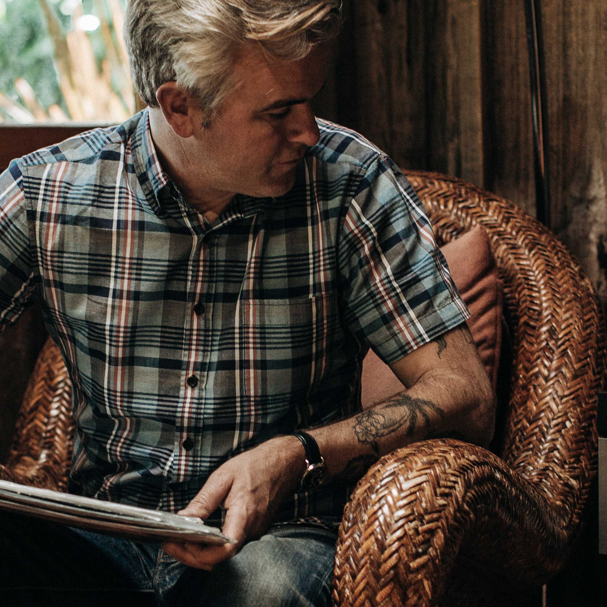 The Short Sleeve Jack in Navy Madras - Image 4