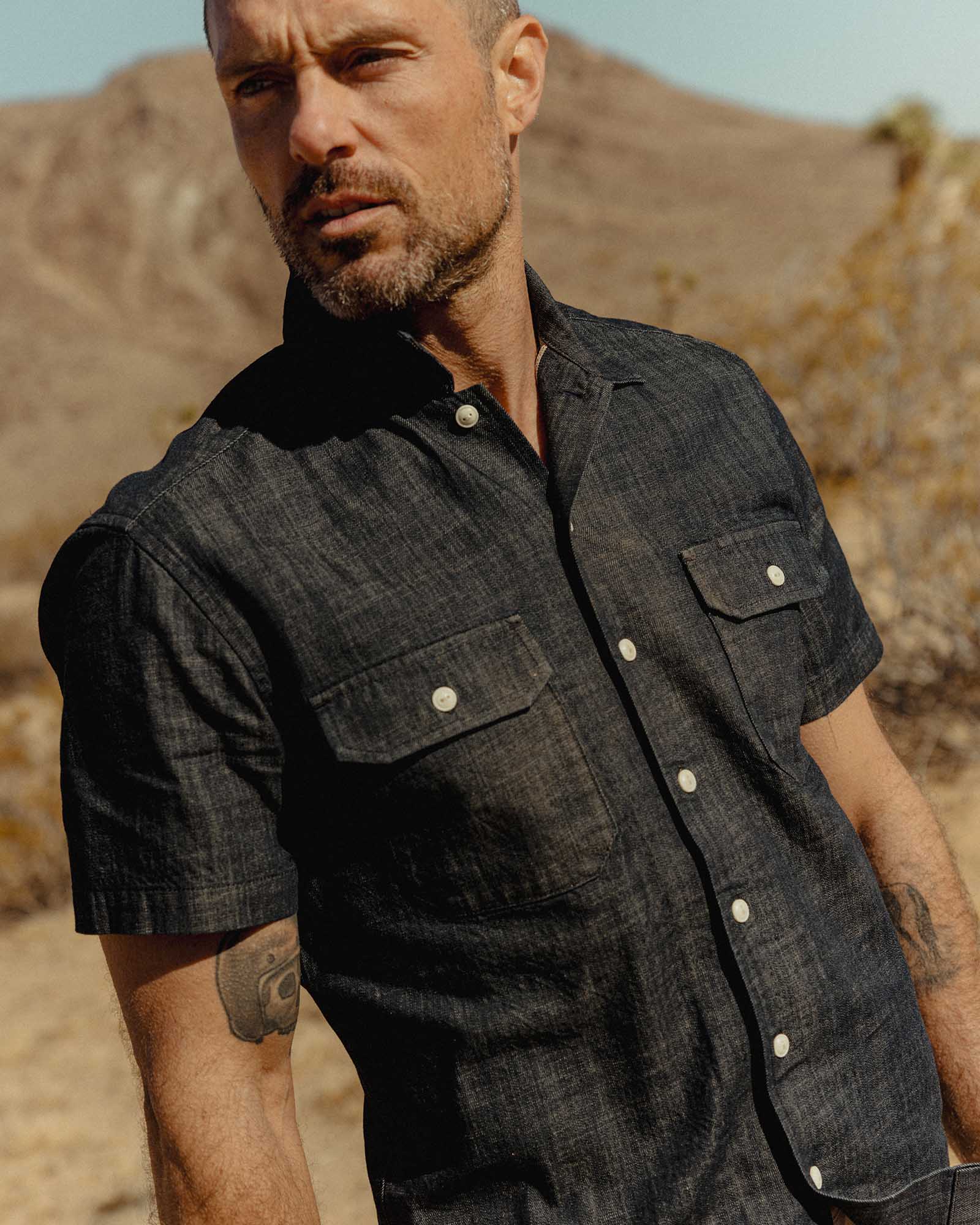 The Short Sleeve Mechanic Shirt in Rinsed Indigo Denim - Image 2