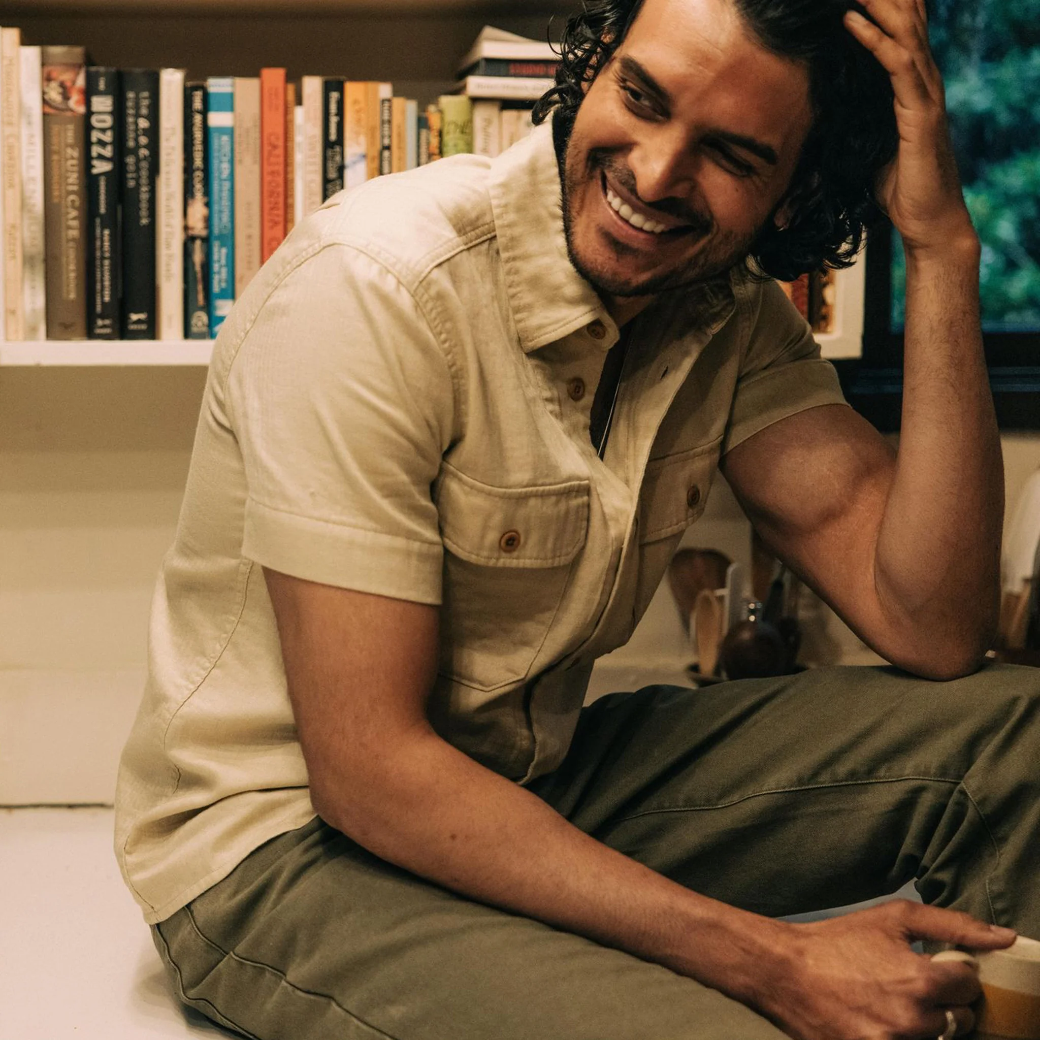 The Short Sleeve Officer Shirt in Dune Double Cloth - Image 3