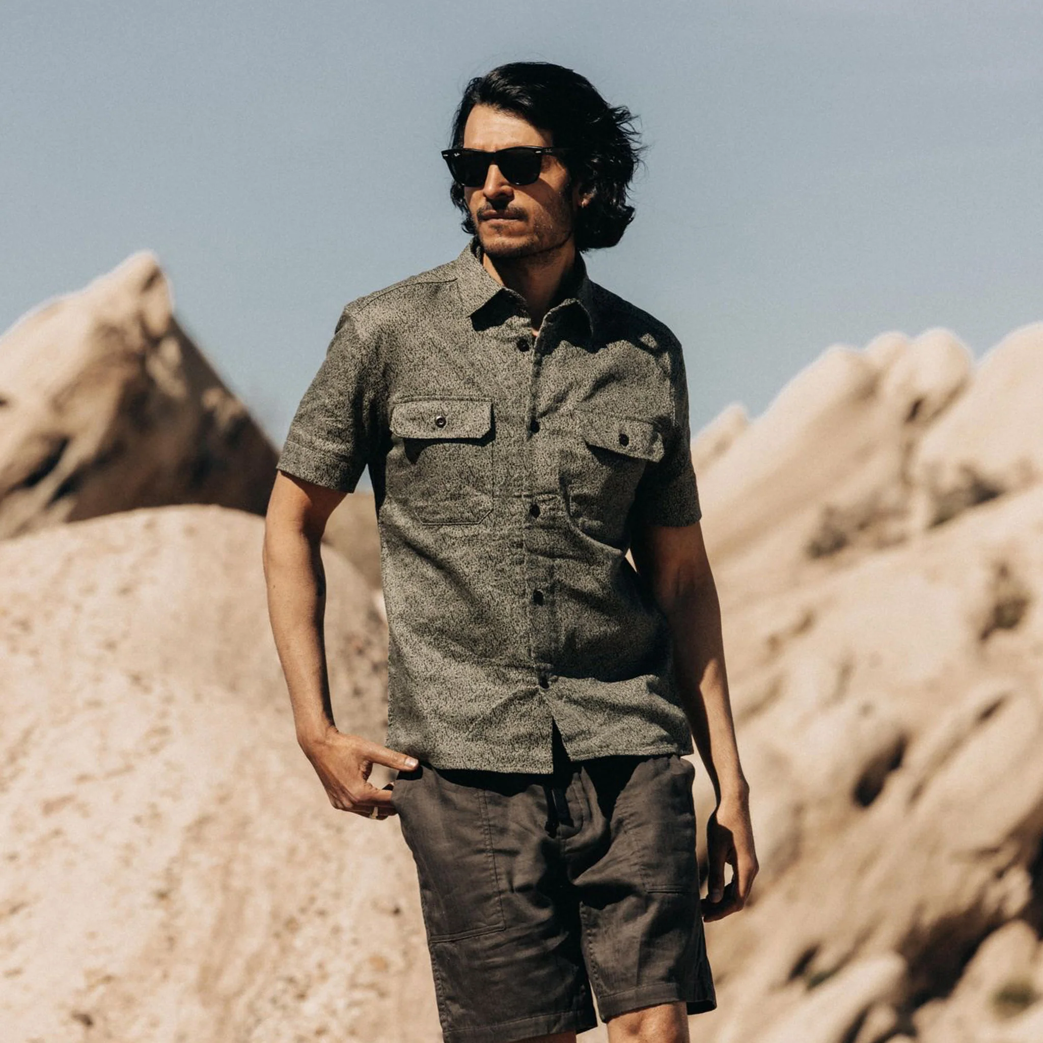 The Short Sleeve Officer Shirt in Static Camo Double Cloth - Image 2