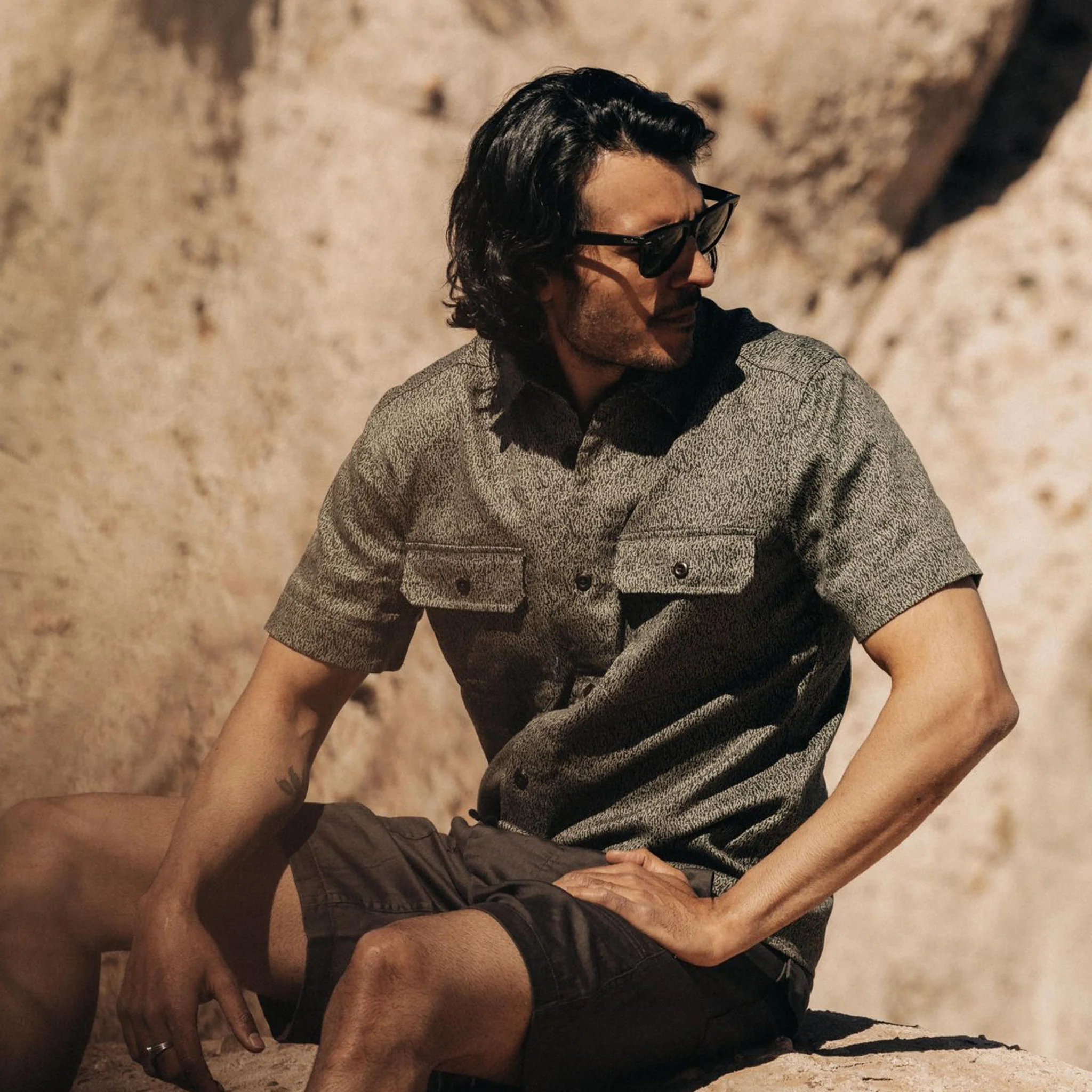 The Short Sleeve Officer Shirt in Static Camo Double Cloth - Image 4