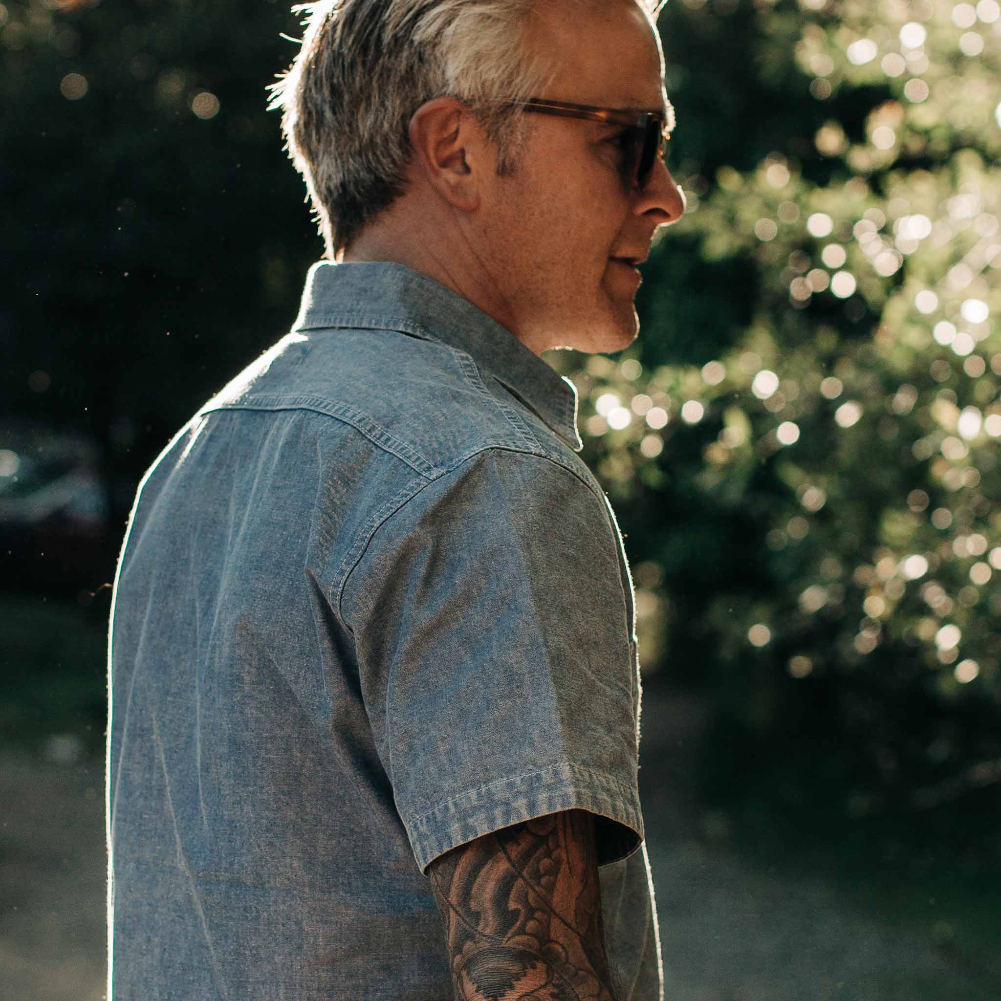 The Short Sleeve Popover in Blue Chambray - Image 5