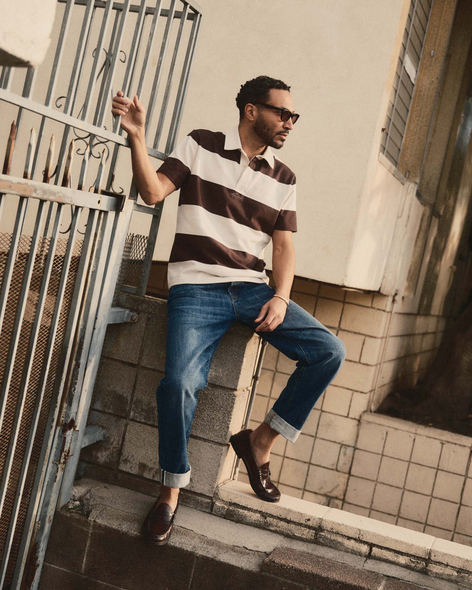 The Short Sleeve Rugby Shirt in Port Stripe - Image 3