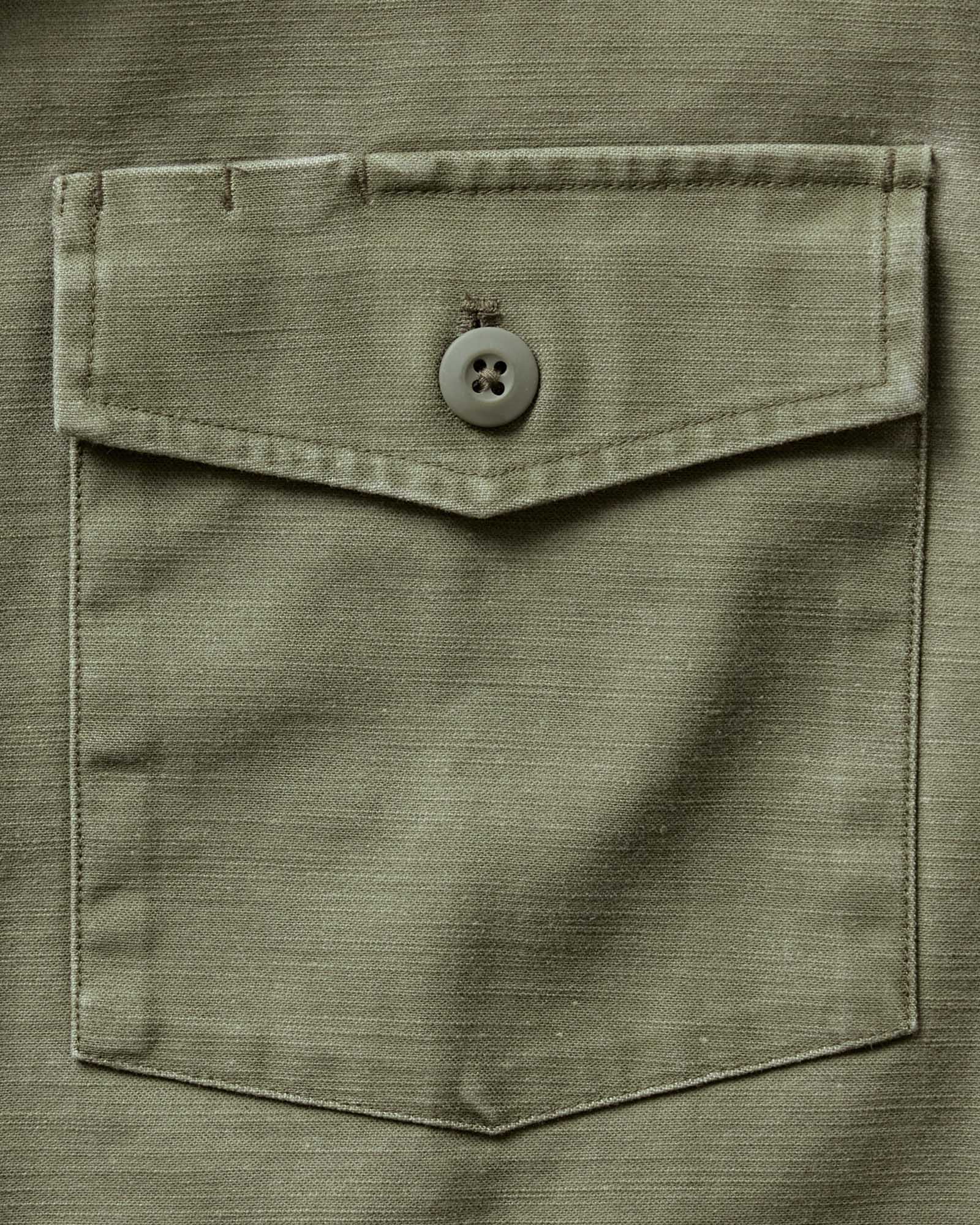 The Short Sleeve Surplus Shirt in Field Olive Reverse Sateen - Image 4