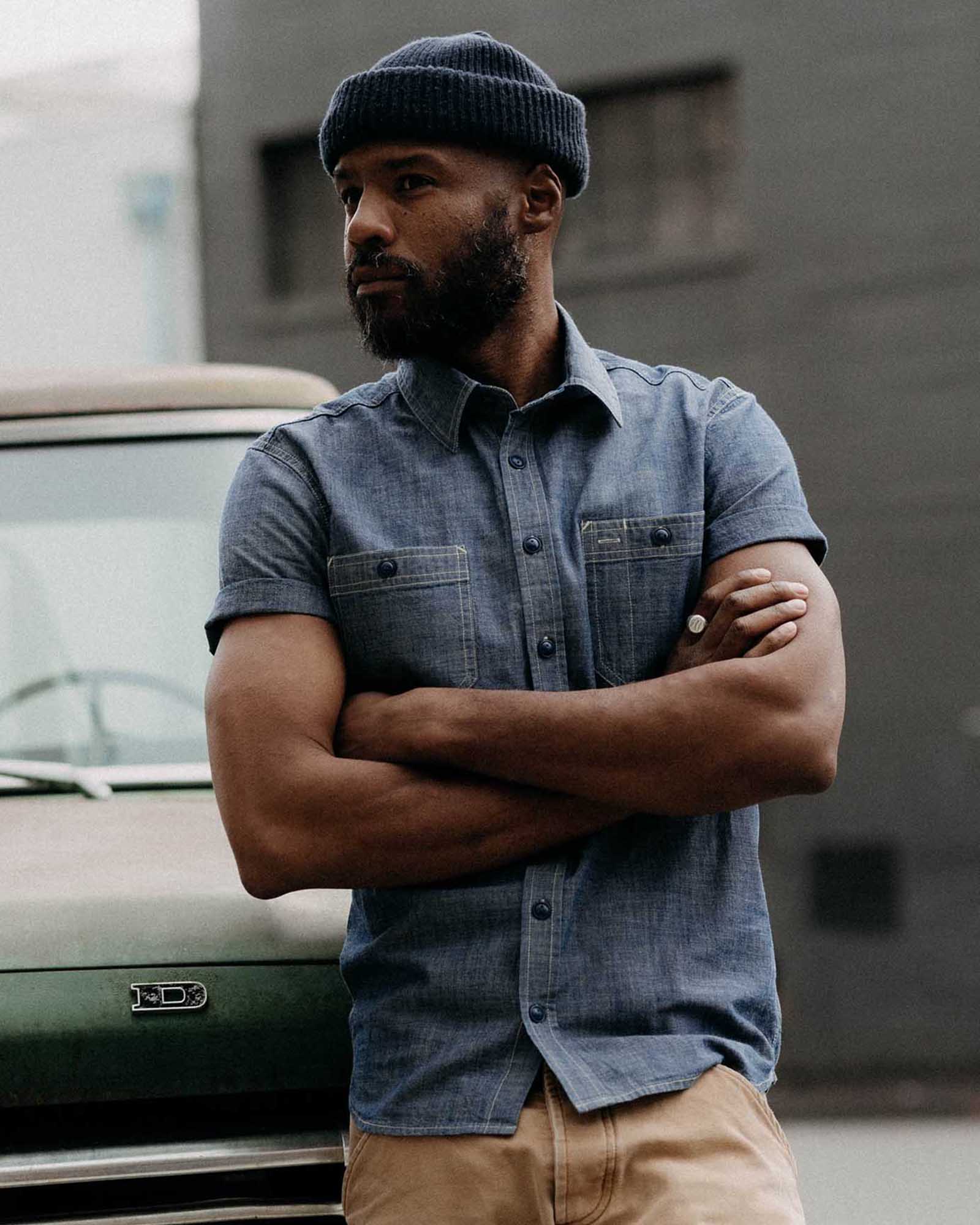 The Short Sleeve Utility Shirt in Indigo Selvedge Chambray - Image 2
