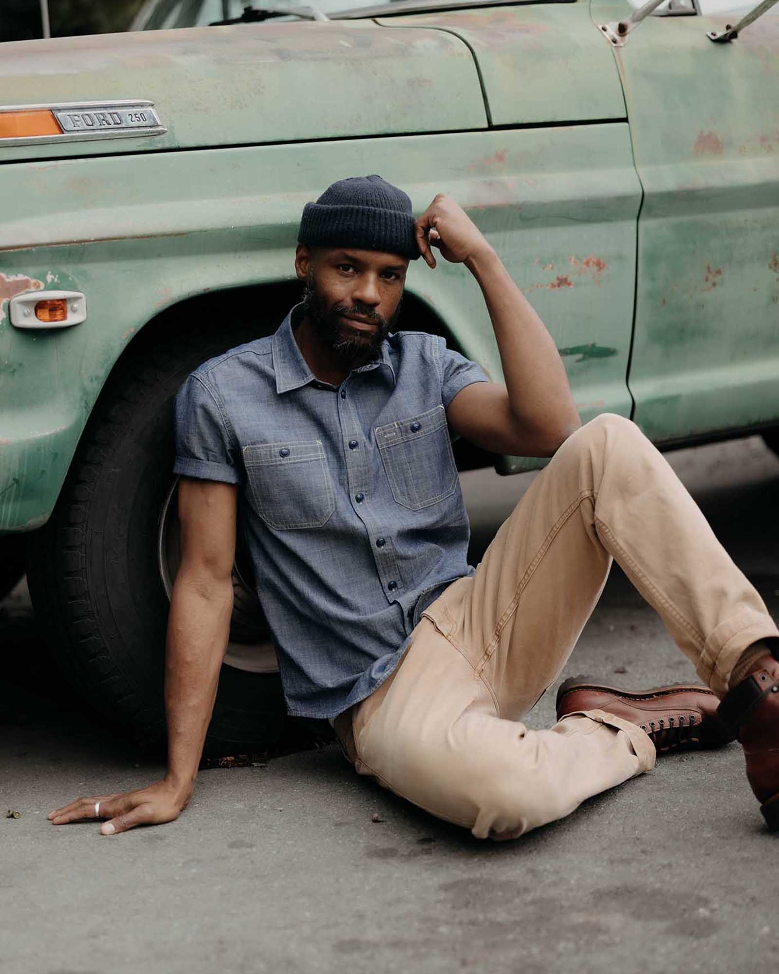 The Short Sleeve Utility Shirt in Indigo Selvedge Chambray - Image 4