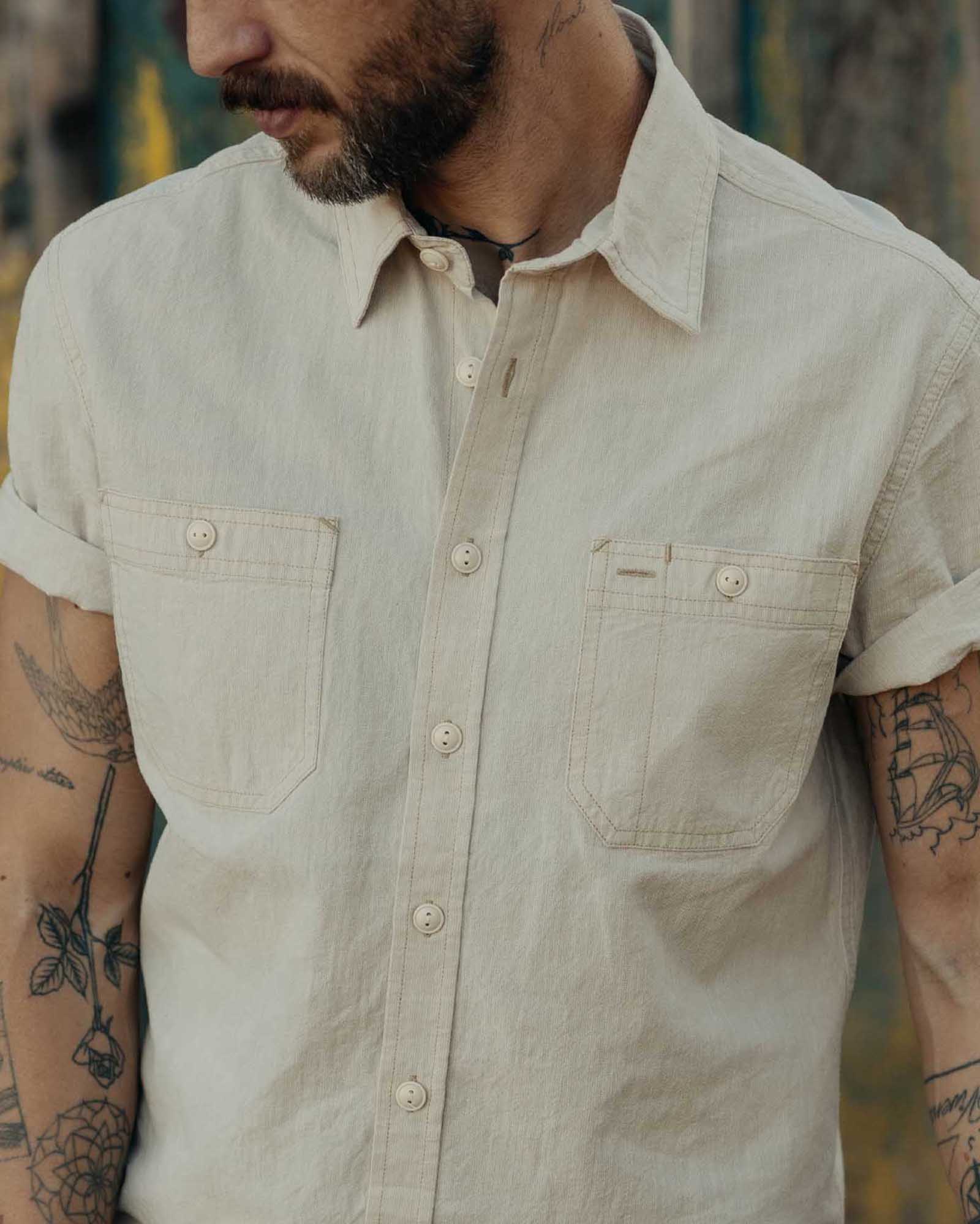 The Short Sleeve Utility Shirt in Natural Selvedge Chambray - Image 3